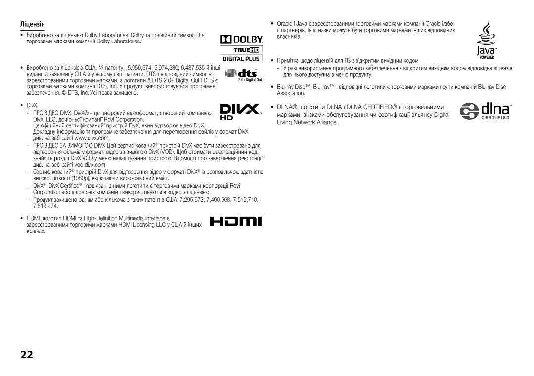 Samsung BD-F5500K/RU manual Ліцензія, DivX 