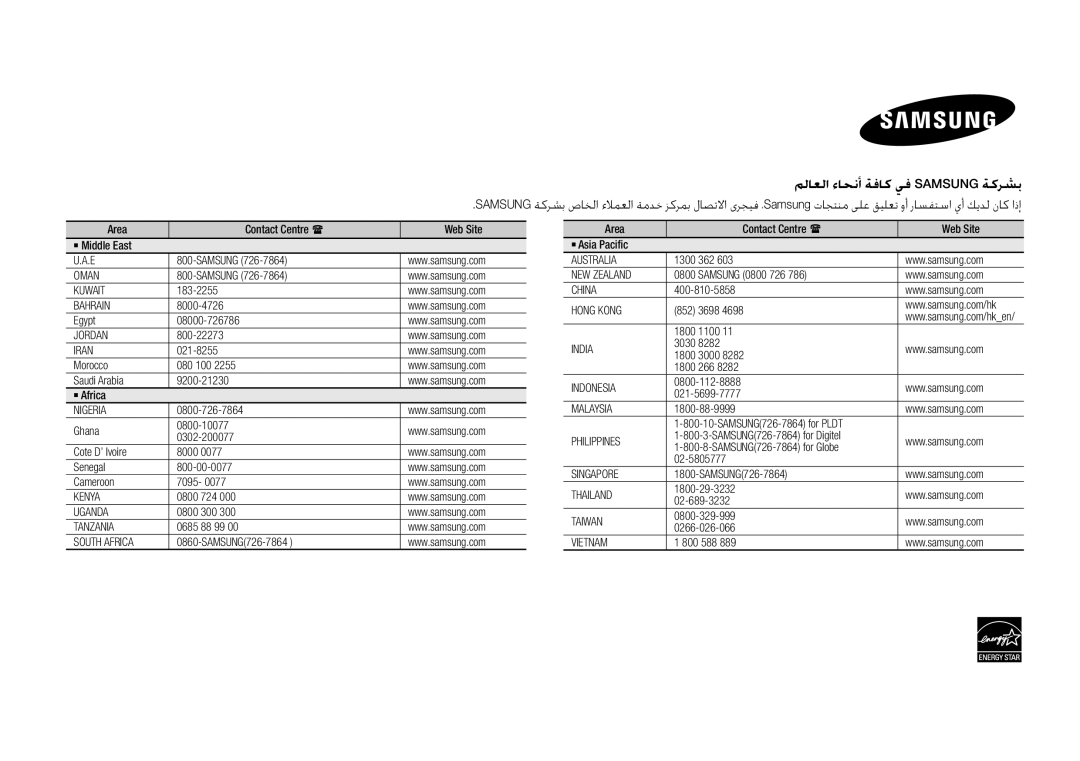 Samsung BD-F5500/UM manual Oman, 800 588 