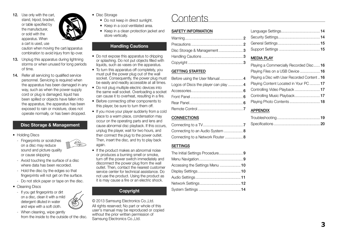 Samsung BDF5700, BD-F5700 user manual Contents 