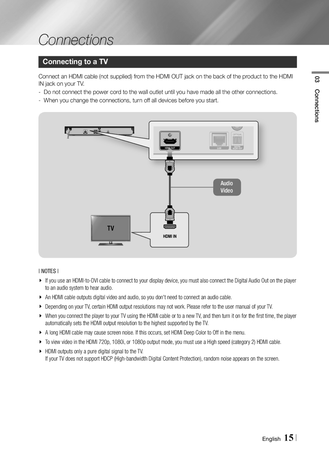 Samsung BD-F5900 user manual Connecting to a TV, Connections English 