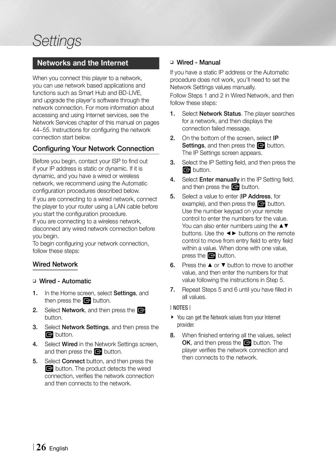 Samsung BD-F5900 user manual Networks and the Internet, Configuring Your Network Connection, Wired Network, ĞĞ Wired Manual 