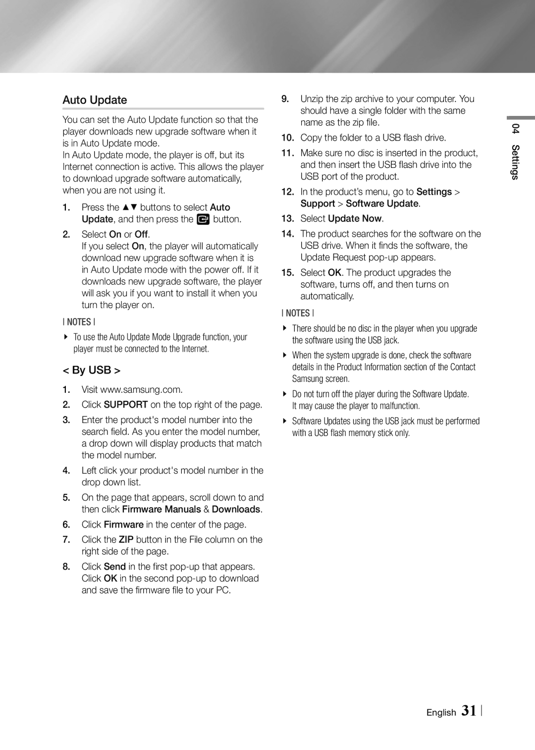 Samsung BD-F5900 user manual Auto Update, By USB 