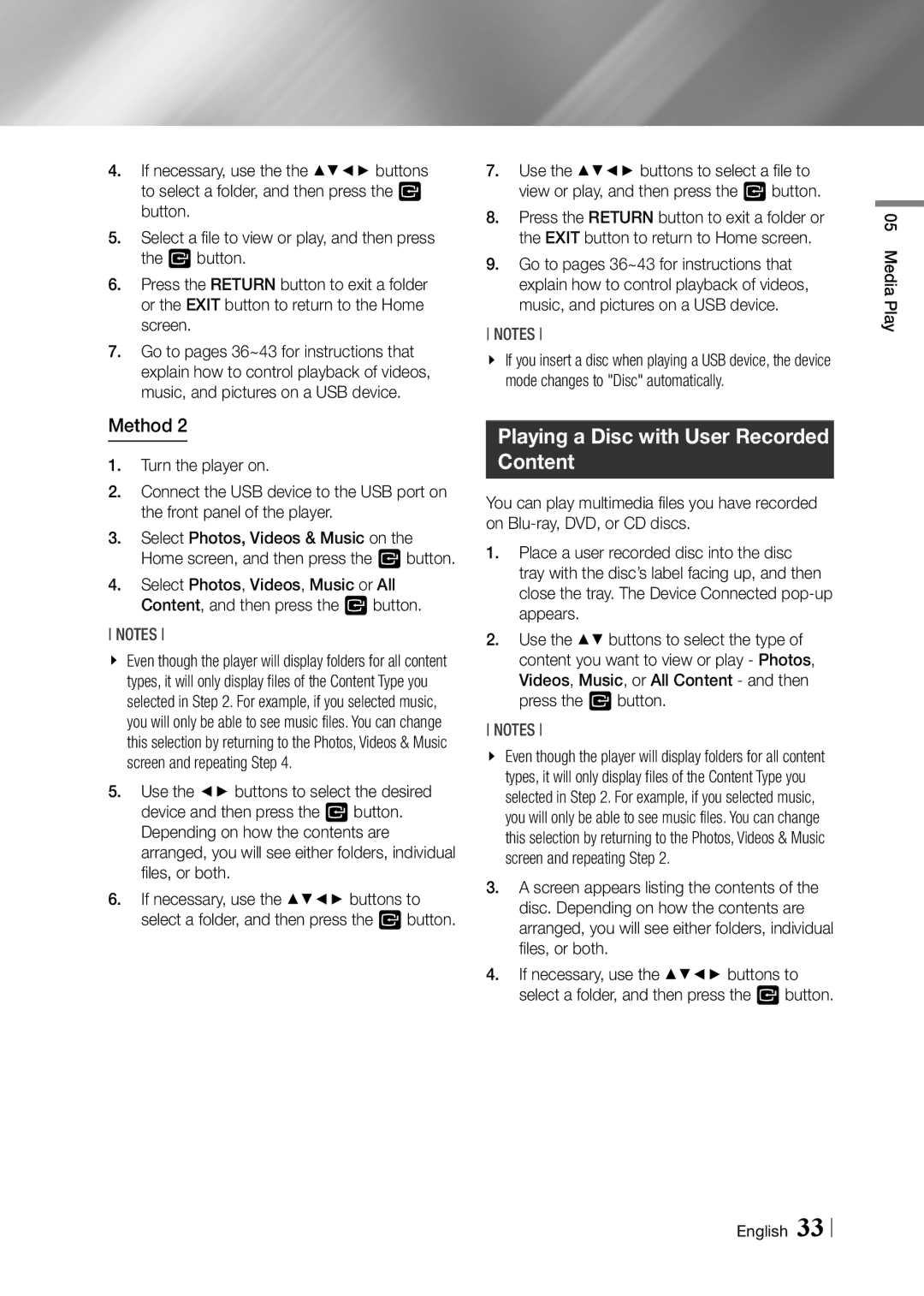 Samsung BD-F5900 user manual Playing a Disc with User Recorded Content, LayP 05 Media English 