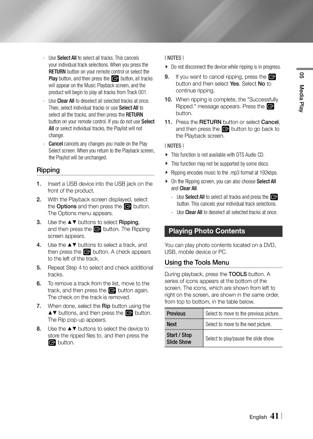 Samsung BD-F5900 user manual Playing Photo Contents 