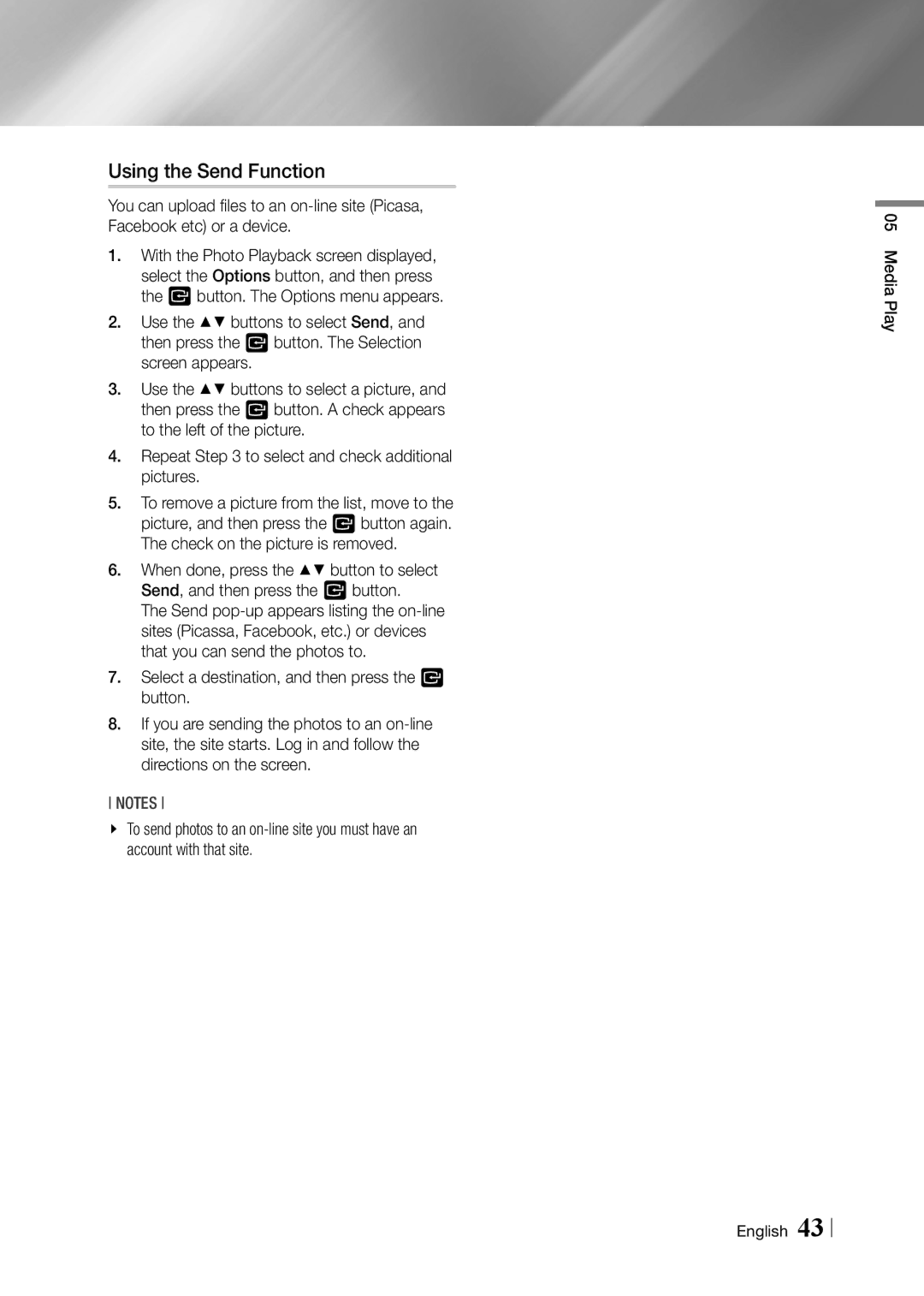 Samsung BD-F5900 user manual Using the Send Function 