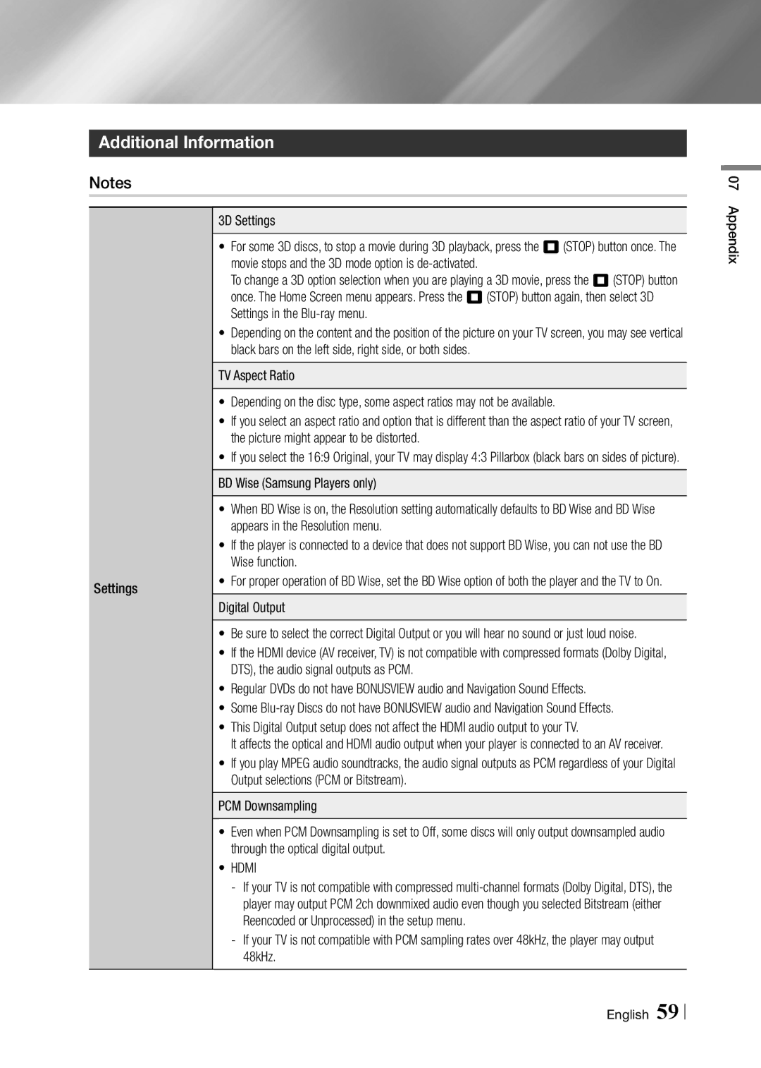 Samsung BD-F5900 user manual Additional Information, Hdmi 