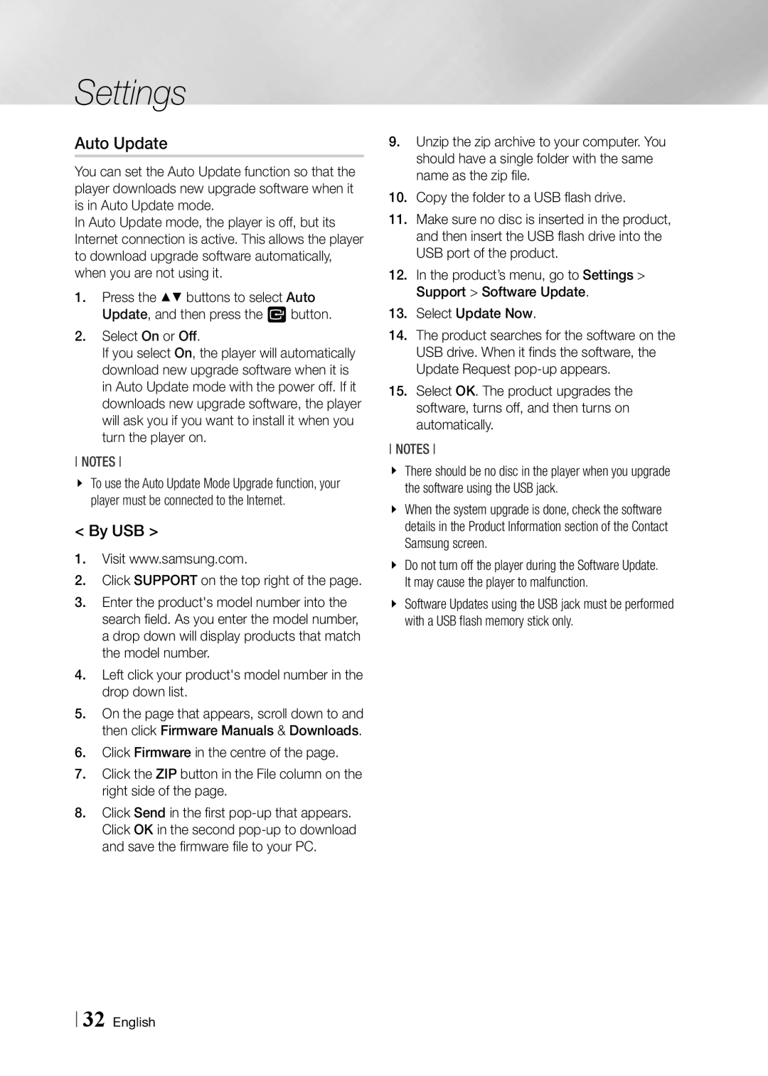 Samsung BD-F6500/EN, BD-F6500/XE manual Auto Update, By USB 