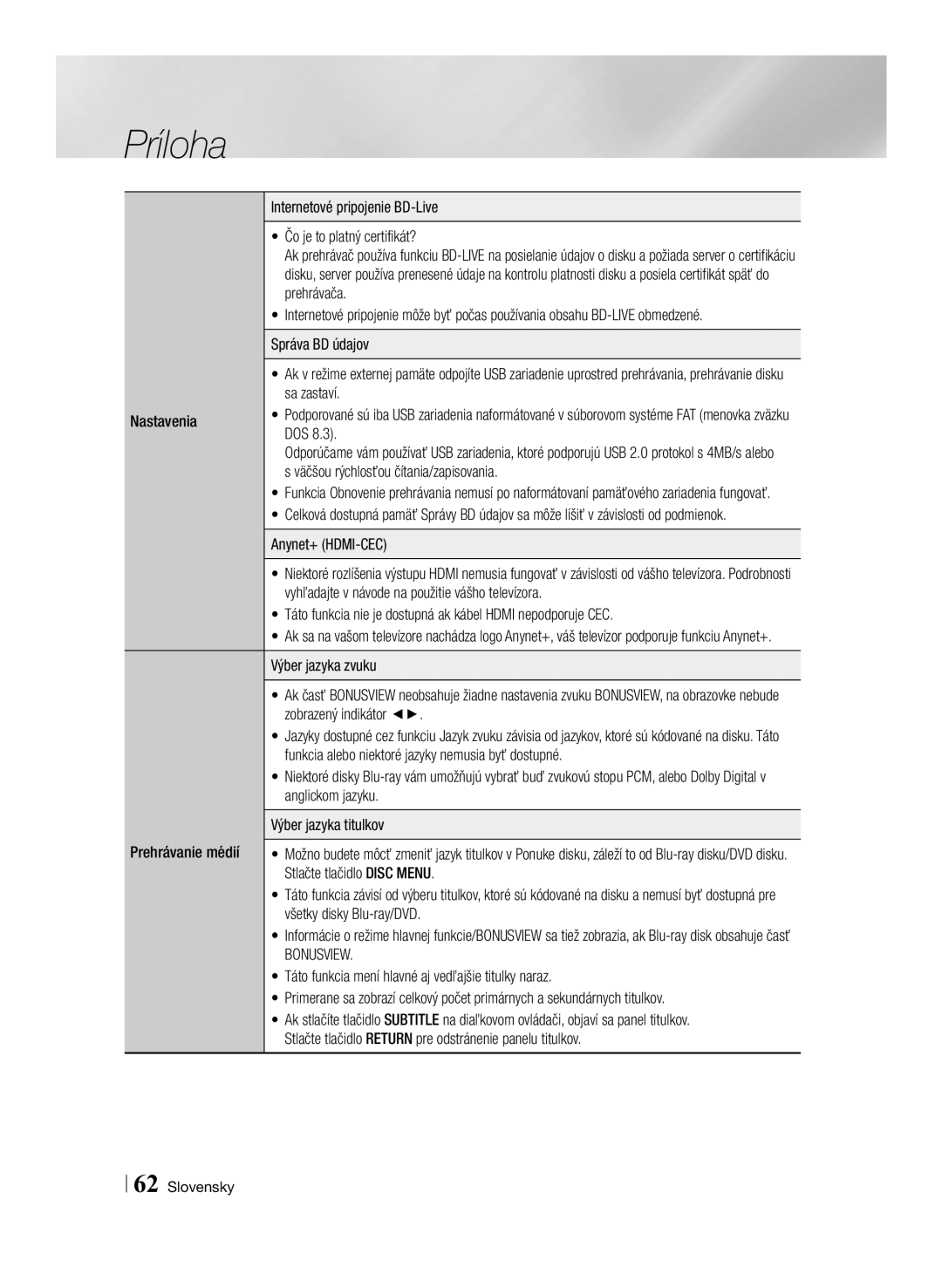 Samsung BD-F6500/EN manual Sa zastaví, Dos, Väčšou rýchlosťou čítania/zapisovania, Stlačte tlačidlo Disc Menu 