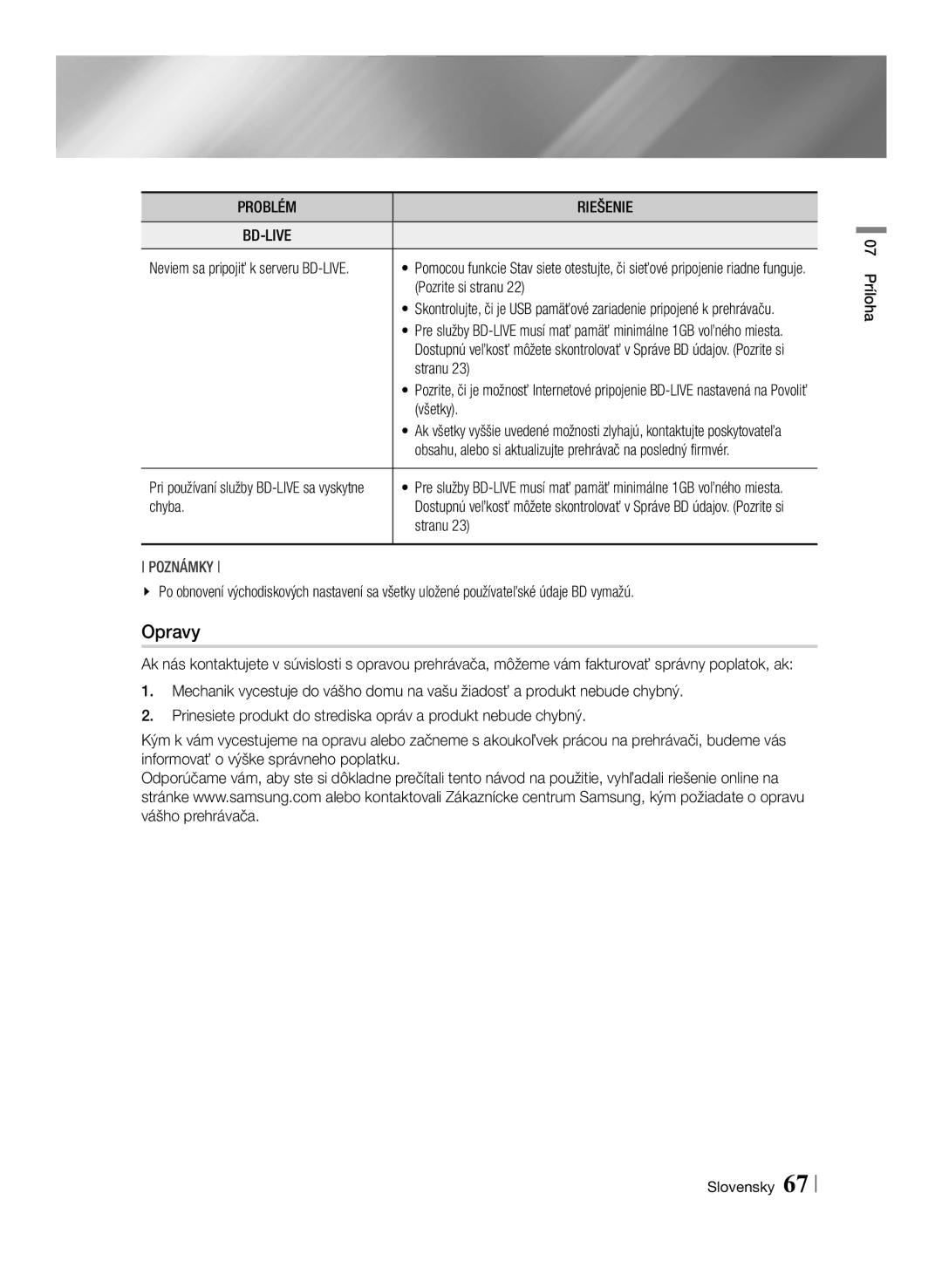 Samsung BD-F6500/EN manual Pozrite si stranu, Stranu, Všetky, Chyba 