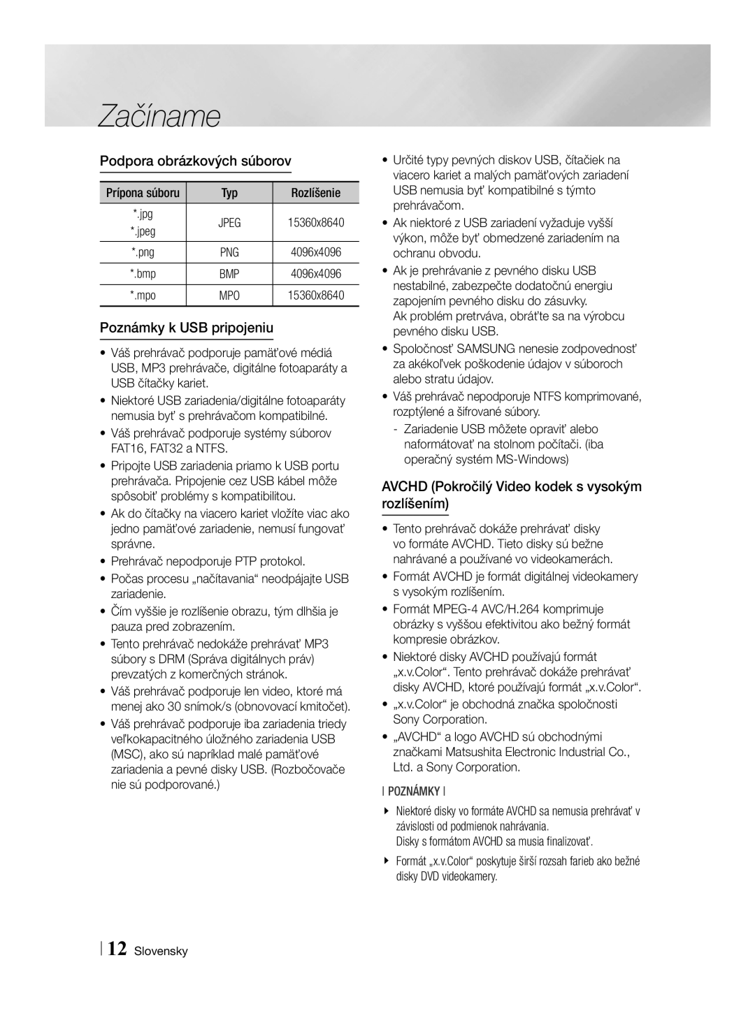 Samsung BD-F6500/EN manual Podpora obrázkových súborov, Poznámky k USB pripojeniu 