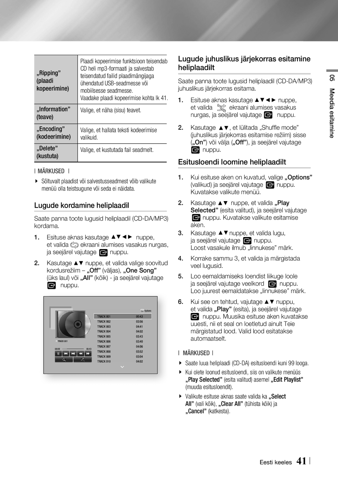 Samsung BD-F6500/EN manual Lugude kordamine heliplaadil, Lugude juhuslikus järjekorras esitamine heliplaadilt 