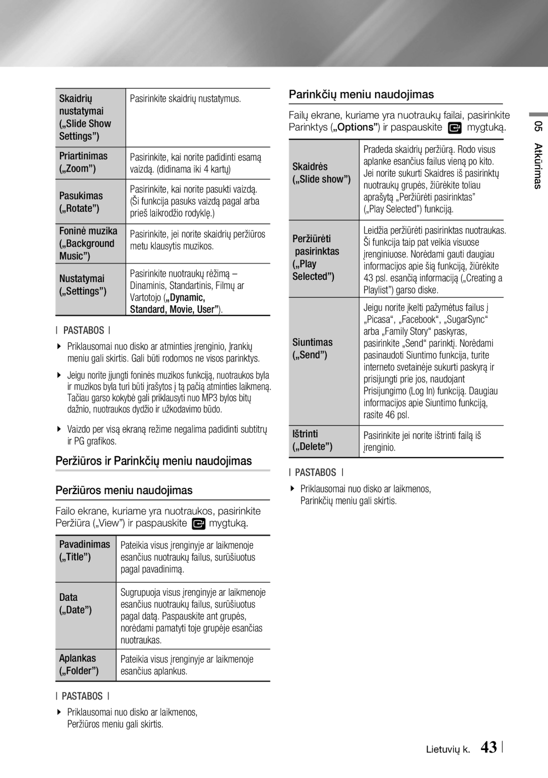 Samsung BD-F6500/EN manual Peržiūros ir Parinkčių meniu naudojimas, Peržiūros meniu naudojimas 