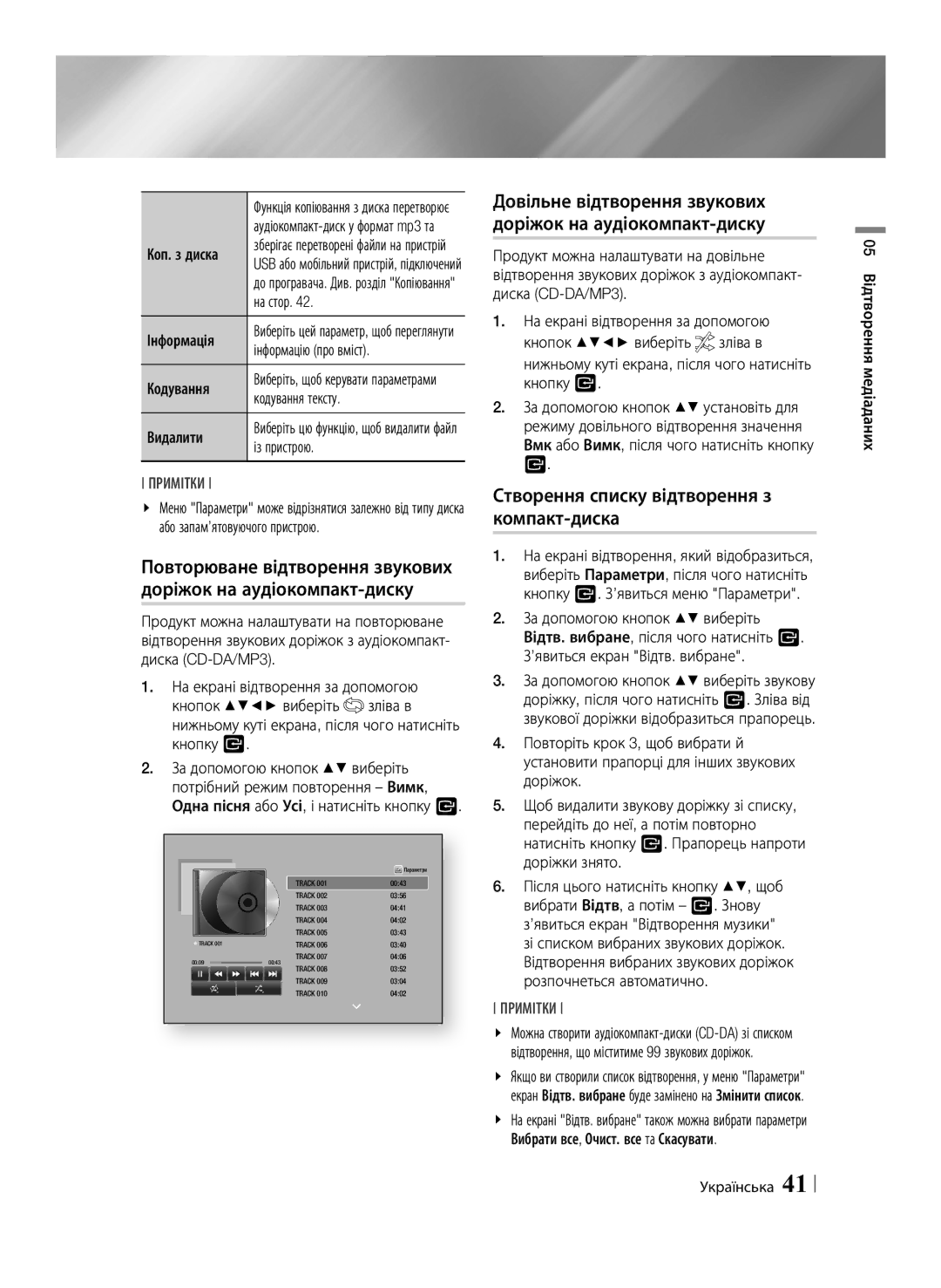 Samsung BD-F6500/RU manual Довільне відтворення звукових доріжок на аудіокомпакт-диску 