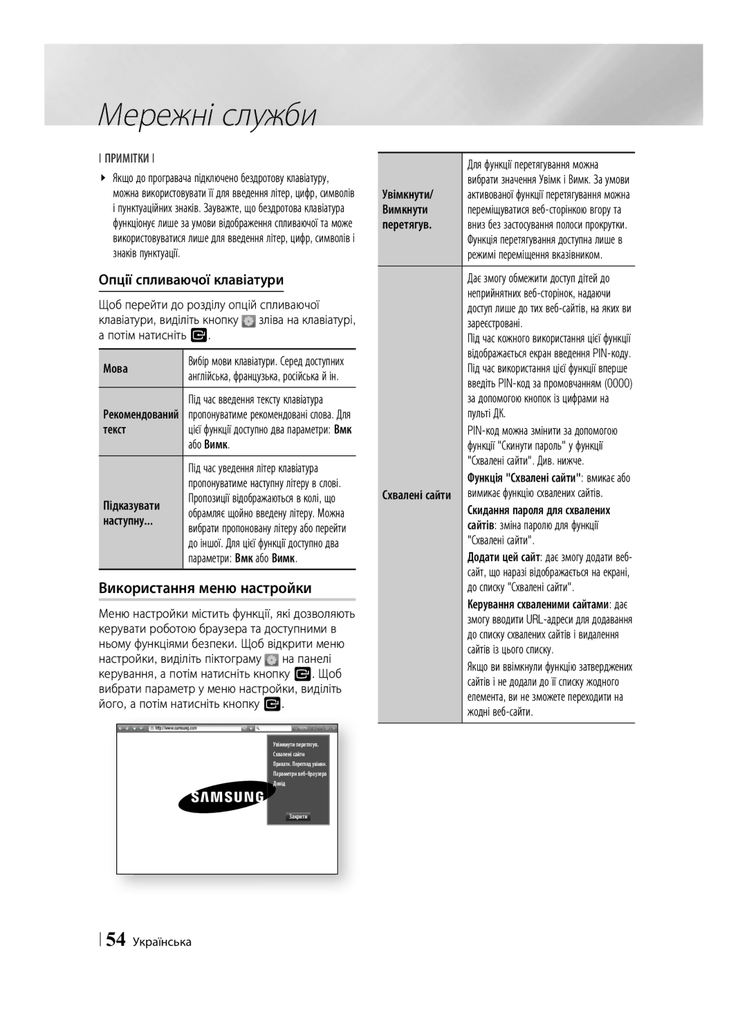 Samsung BD-F6500/RU manual Використання меню настройки, Опції спливаючої клавіатури 