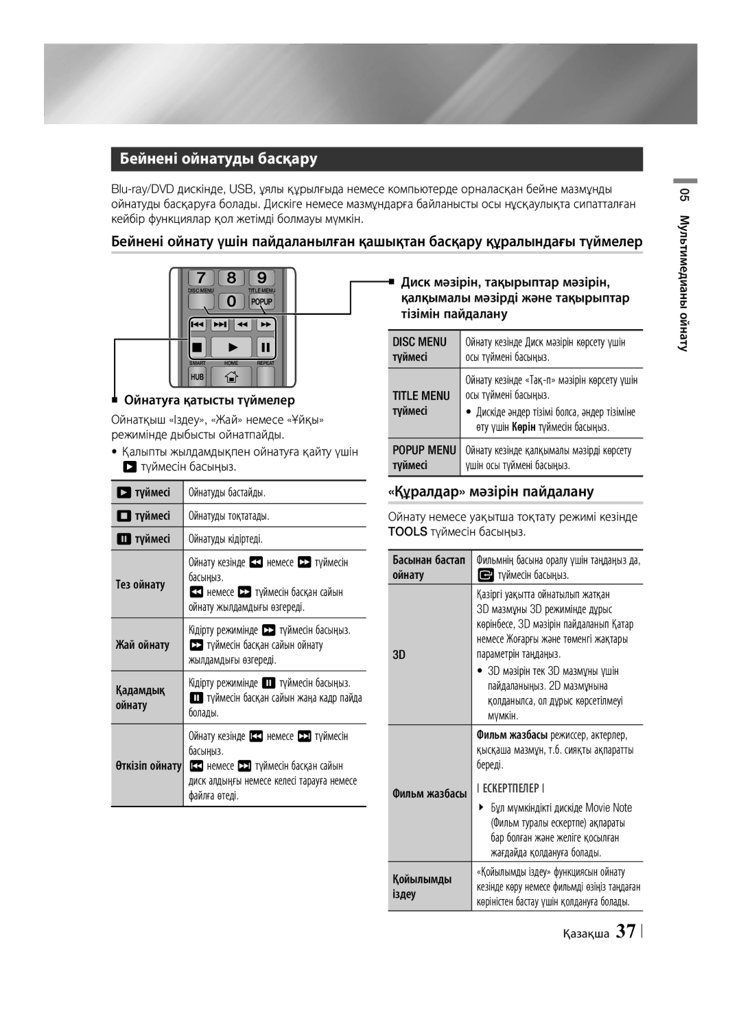 Samsung BD-F6500/RU manual Бейнені ойнатуды басқару, «Құралдар» мәзірін пайдалану, Title Menu 