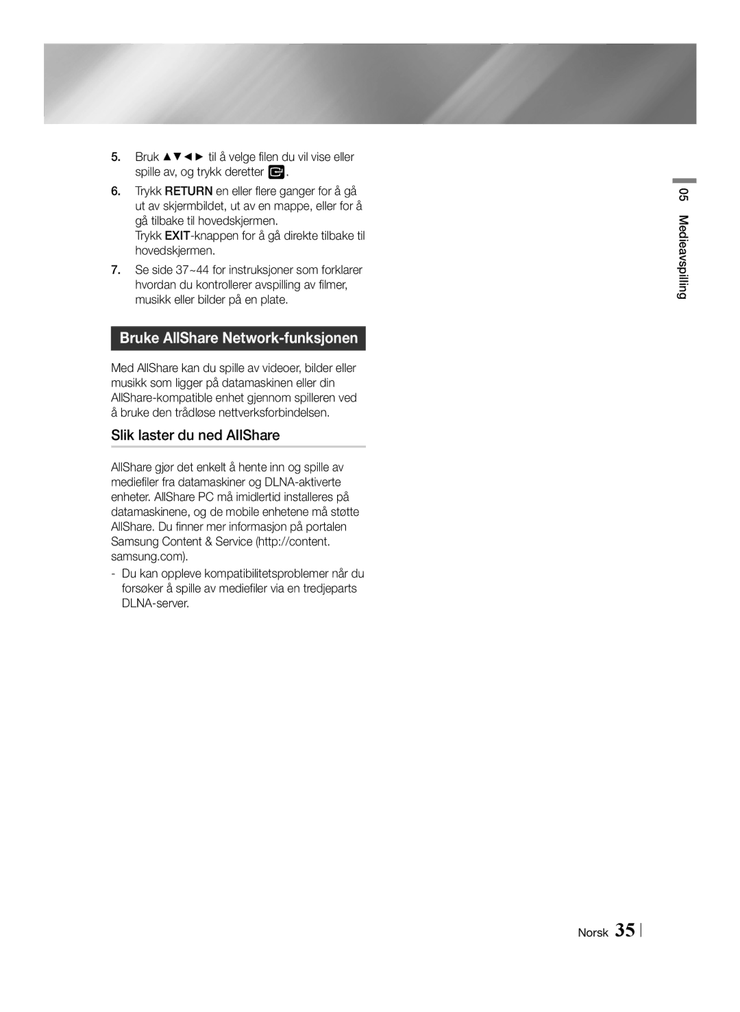 Samsung BD-F6500/XE manual Bruke AllShare Network-funksjonen, Slik laster du ned AllShare 