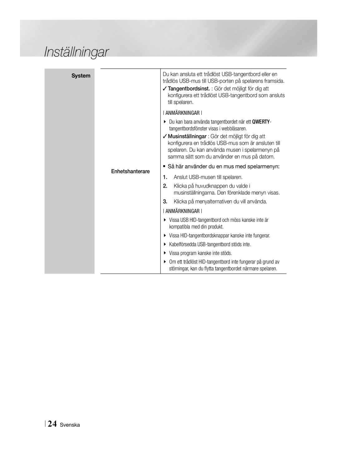 Samsung BD-F6500/XE manual Enhetshanterare, Klicka på menyalternativen du vill använda, Vissa program kanske inte stöds 