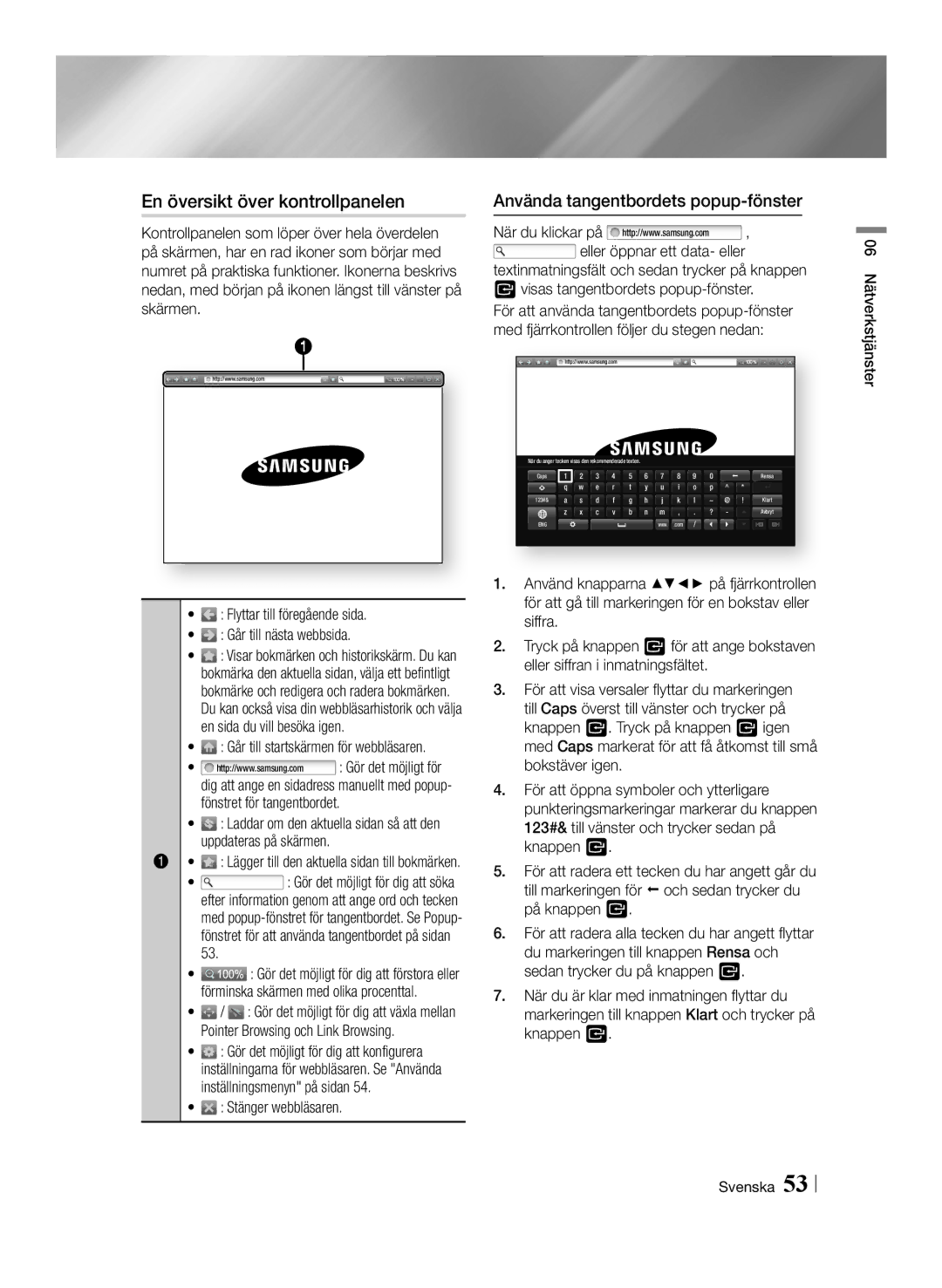 Samsung BD-F6500/XE manual En översikt över kontrollpanelen, Använda tangentbordets popup-fönster 