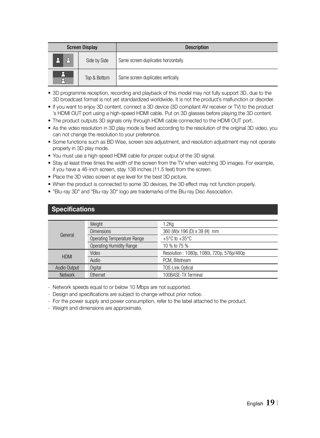 Samsung BD-F6900/EN manual Specifications 