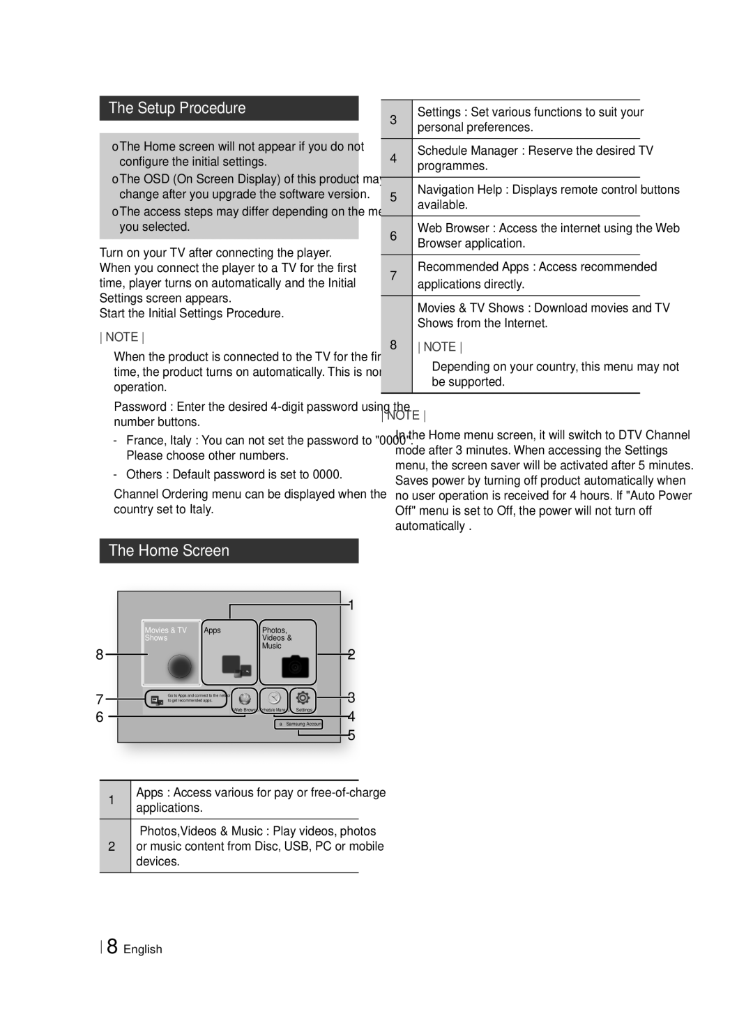 Samsung BD-F6900/EN manual Setup Procedure, Home Screen 