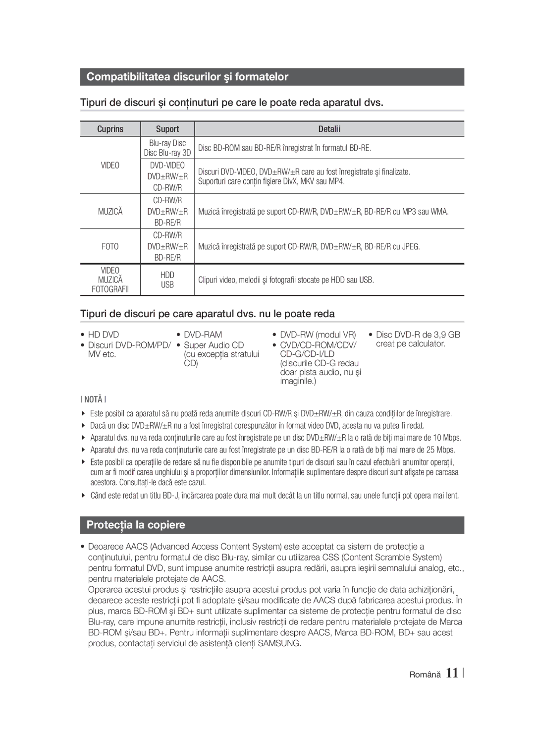 Samsung BD-F6900/EN Compatibilitatea discurilor şi formatelor, Tipuri de discuri pe care aparatul dvs. nu le poate reda 