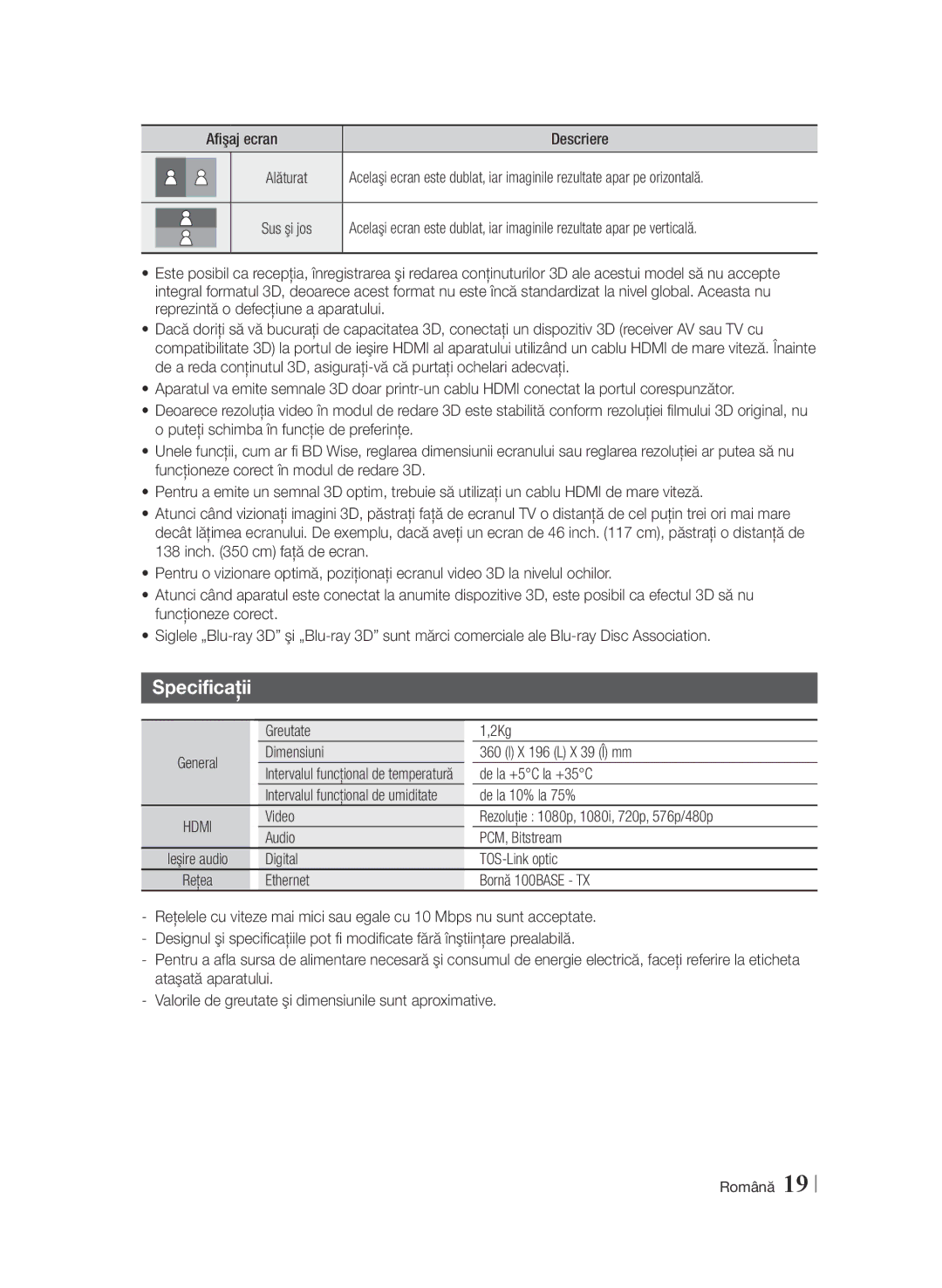 Samsung BD-F6900/EN manual Specificaţii, Hdmi 