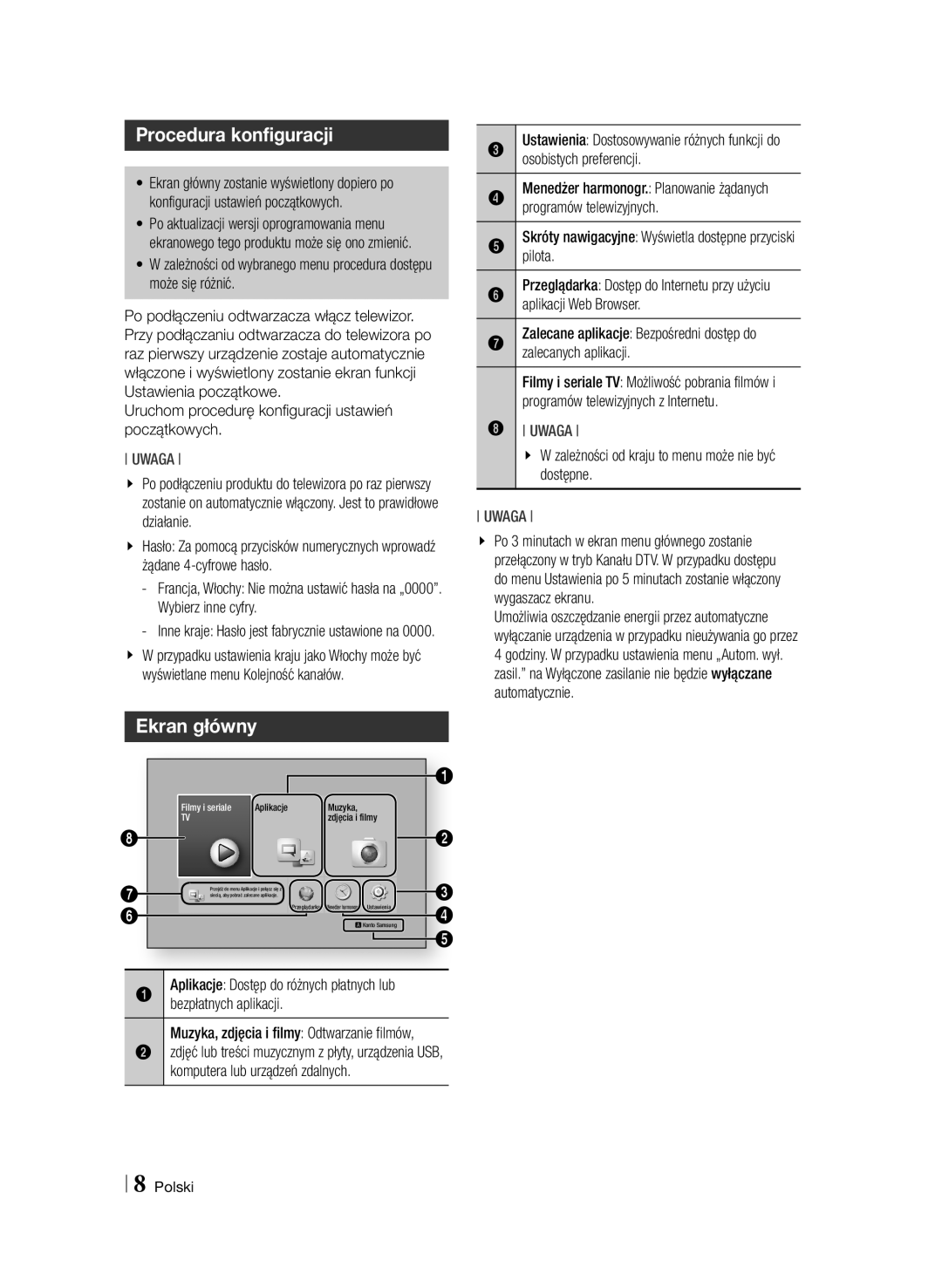 Samsung BD-F6900/EN manual Procedura konfiguracji, Ekran główny 