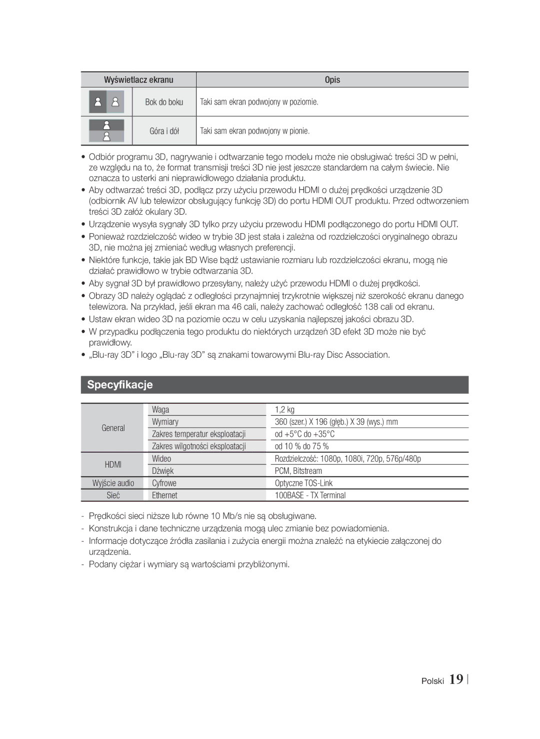 Samsung BD-F6900/EN manual Specyfikacje 