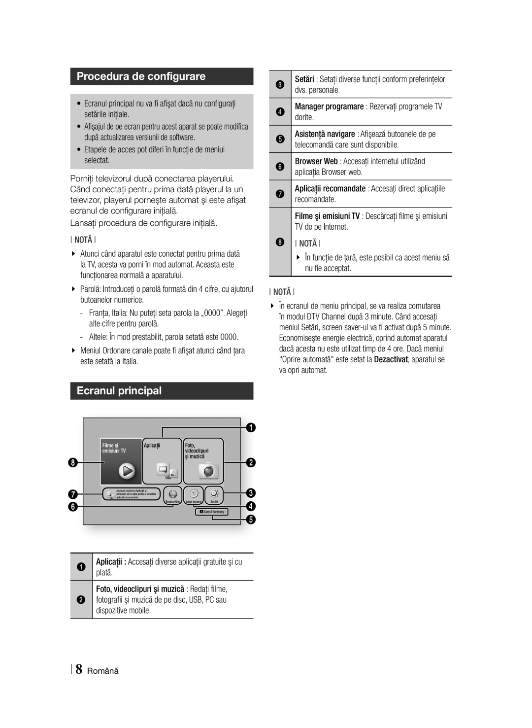 Samsung BD-F6900/EN manual Procedura de configurare, Ecranul principal 