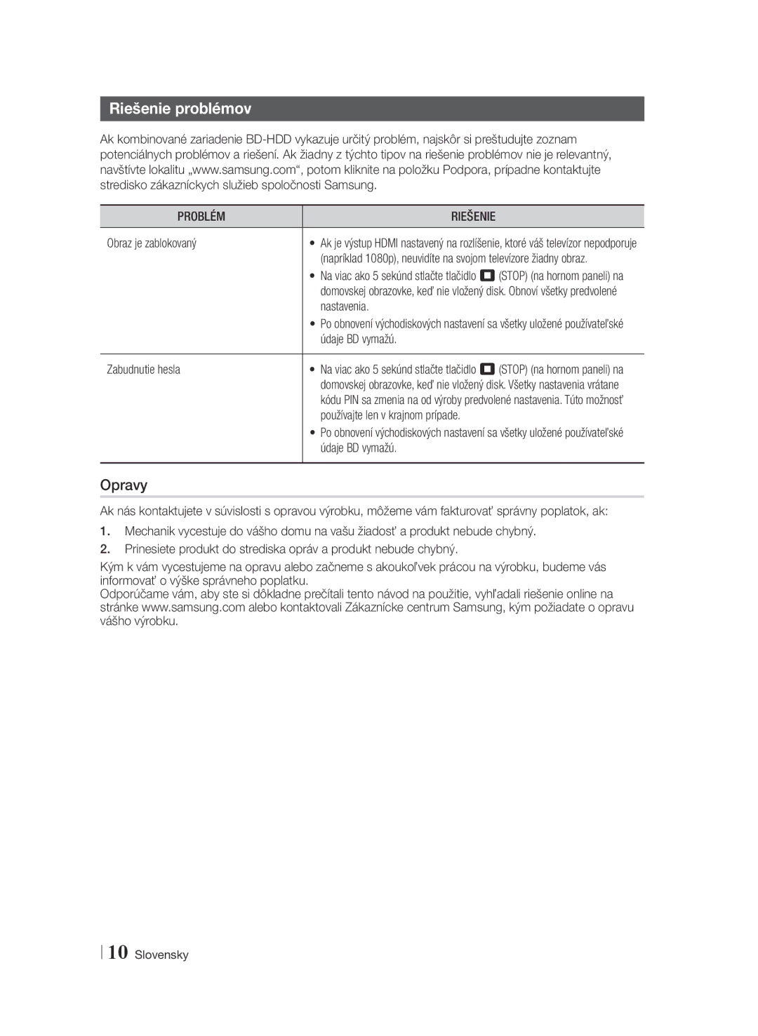 Samsung BD-F6900/EN manual Riešenie problémov 