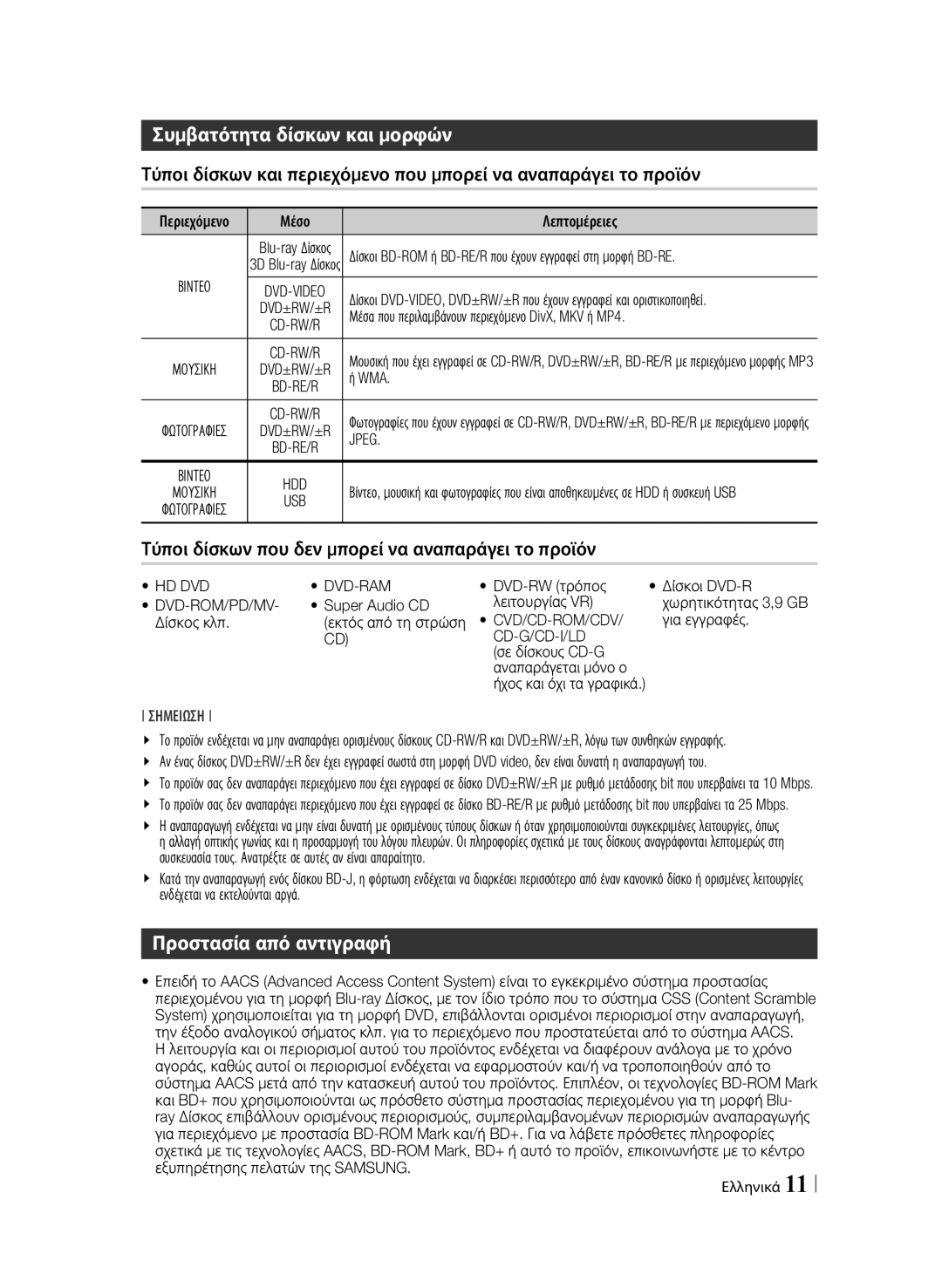 Samsung BD-F6900/EN manual Συμβατότητα δίσκων και μορφών, Τύποι δίσκων που δεν μπορεί να αναπαράγει το προϊόν, Jpeg 