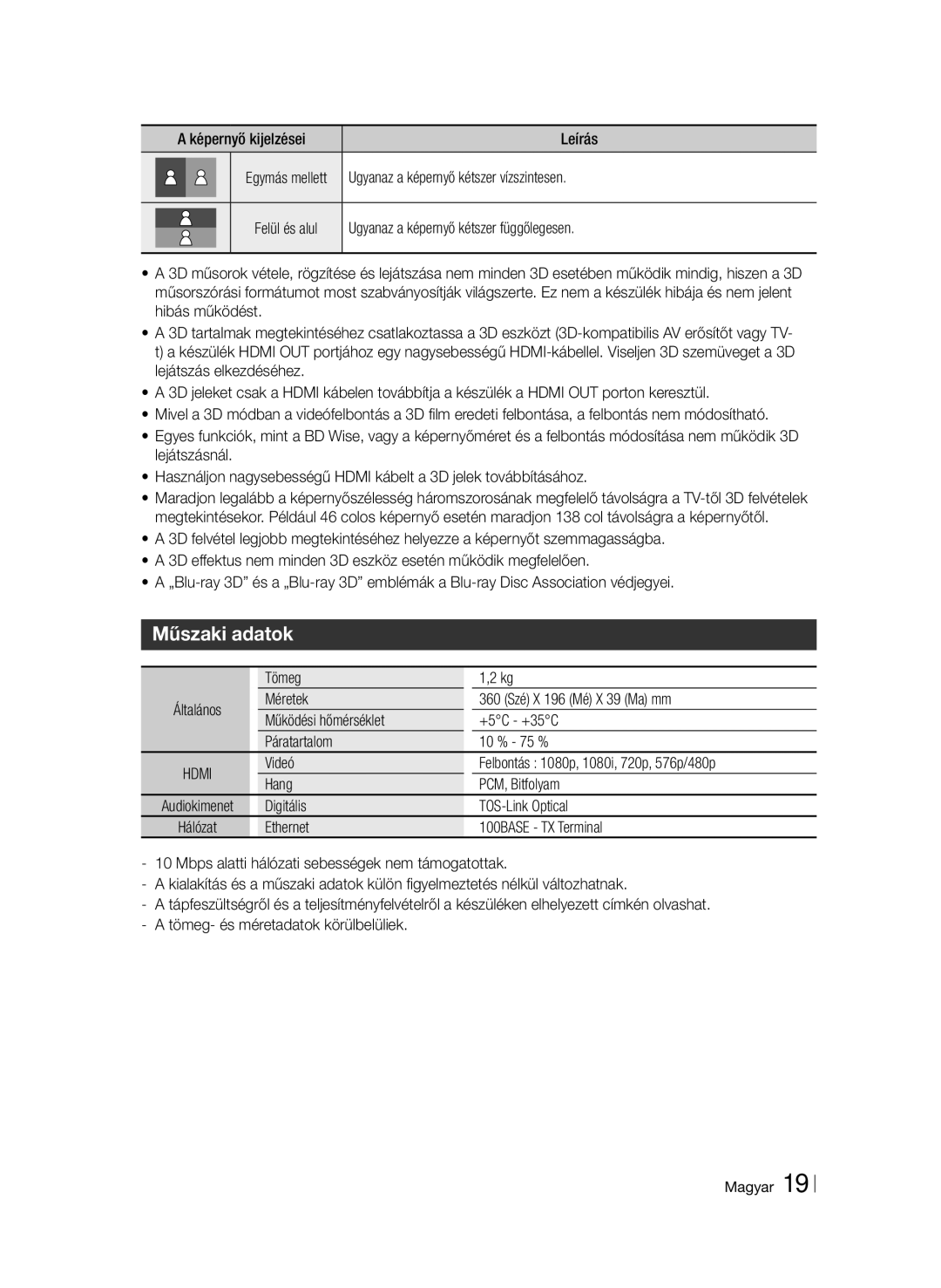 Samsung BD-F6900/EN manual Műszaki adatok 