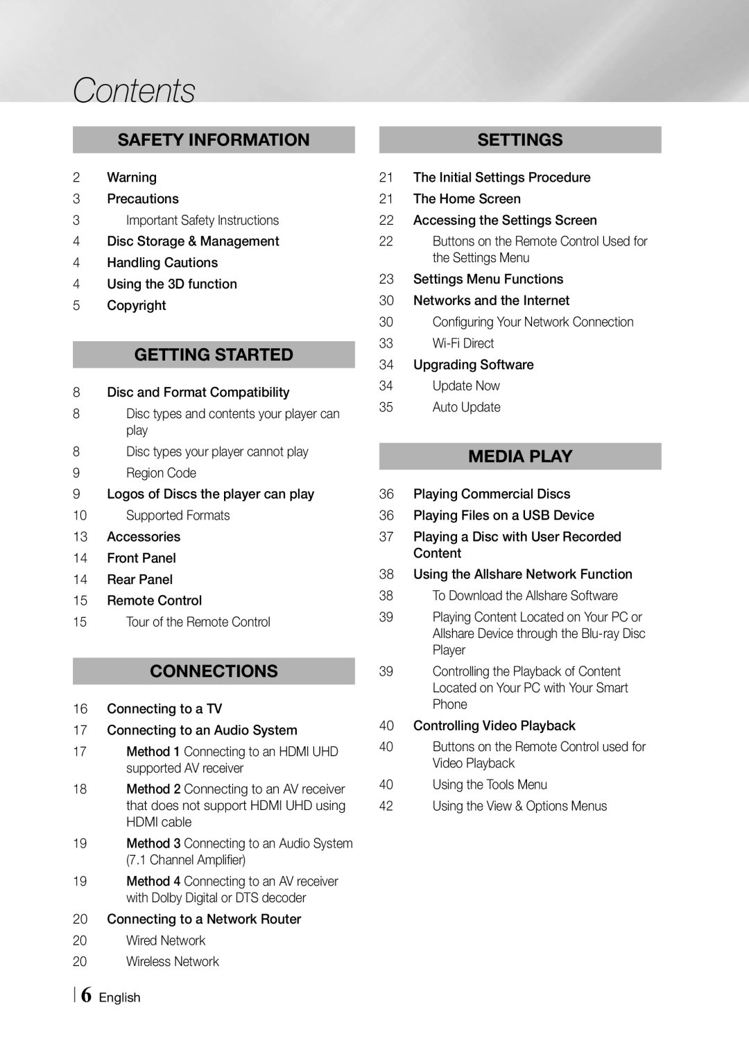 Samsung BD-F7500/EN, BD-F7500/XE manual Contents 