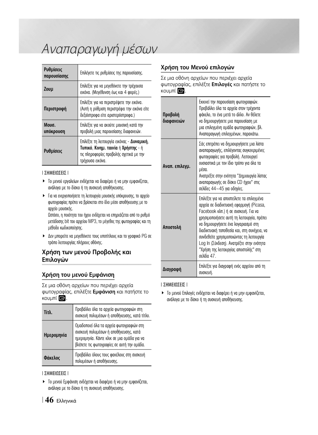 Samsung BD-F7500/EN, BD-F7500/XE Ζουμ, Περιστροφή, Μουσ, Υπόκρουση, Τρέχουσα εικόνα, Προβολή, Διαφανειών, Μέσα, Σελίδα 