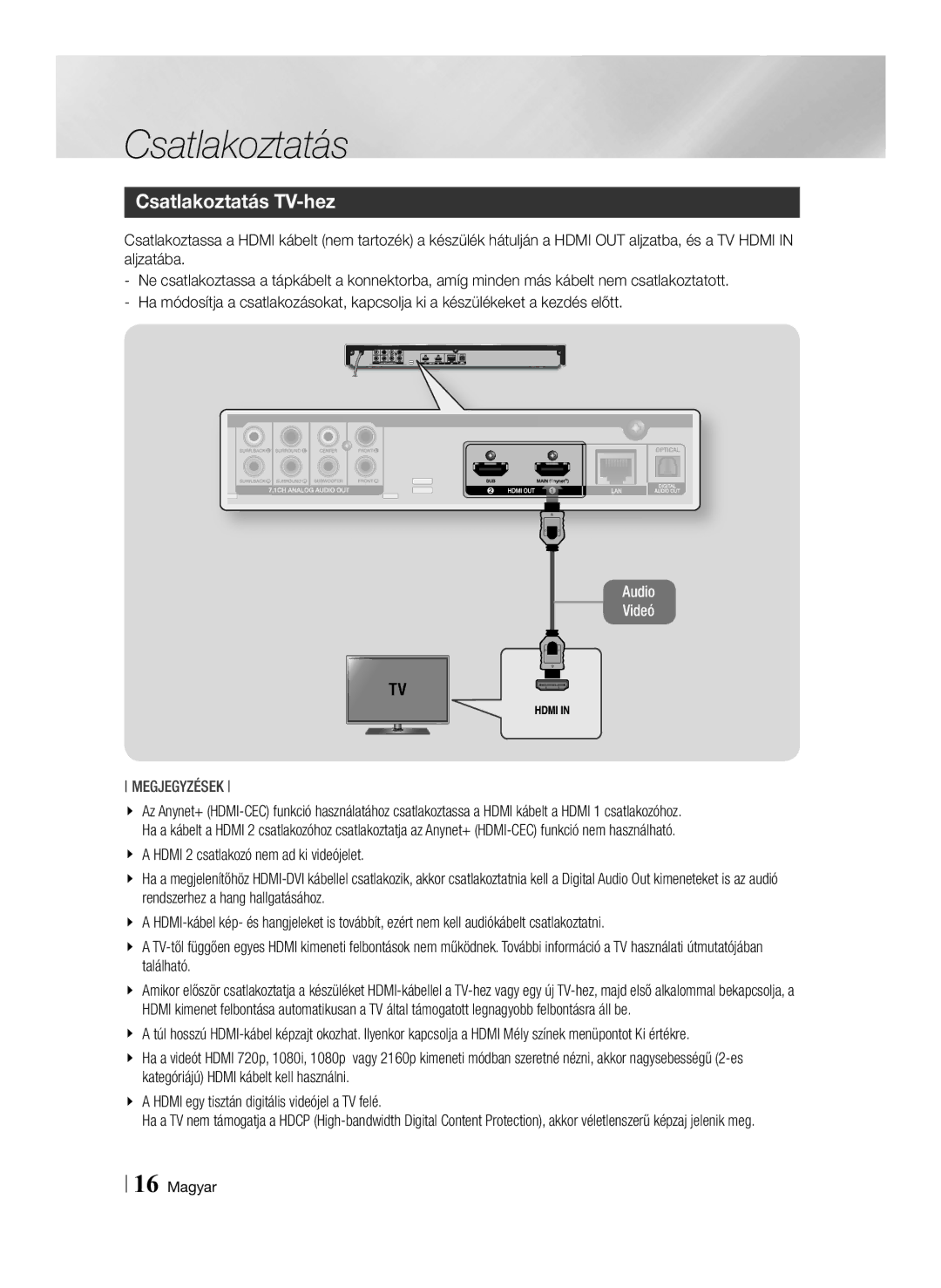 Samsung BD-F7500/XE, BD-F7500/EN manual Csatlakoztatás TV-hez 