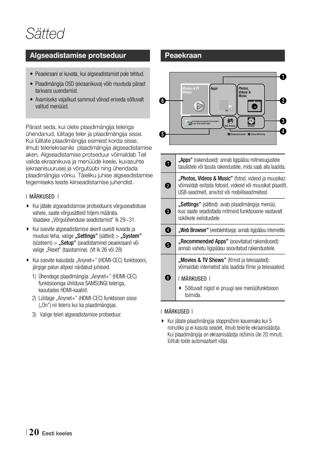 Samsung BD-F7500/EN manual Sätted, Algseadistamise protseduur, Valige teleri algseadistamise protseduur 