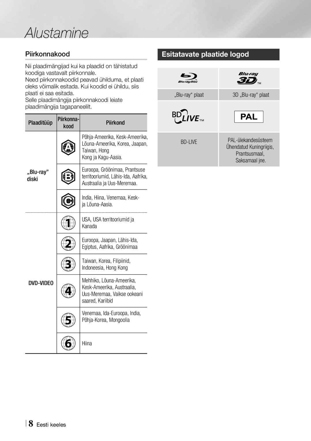 Samsung BD-F7500/EN manual Piirkonnakood, Esitatavate plaatide logod, Dvd-Video 