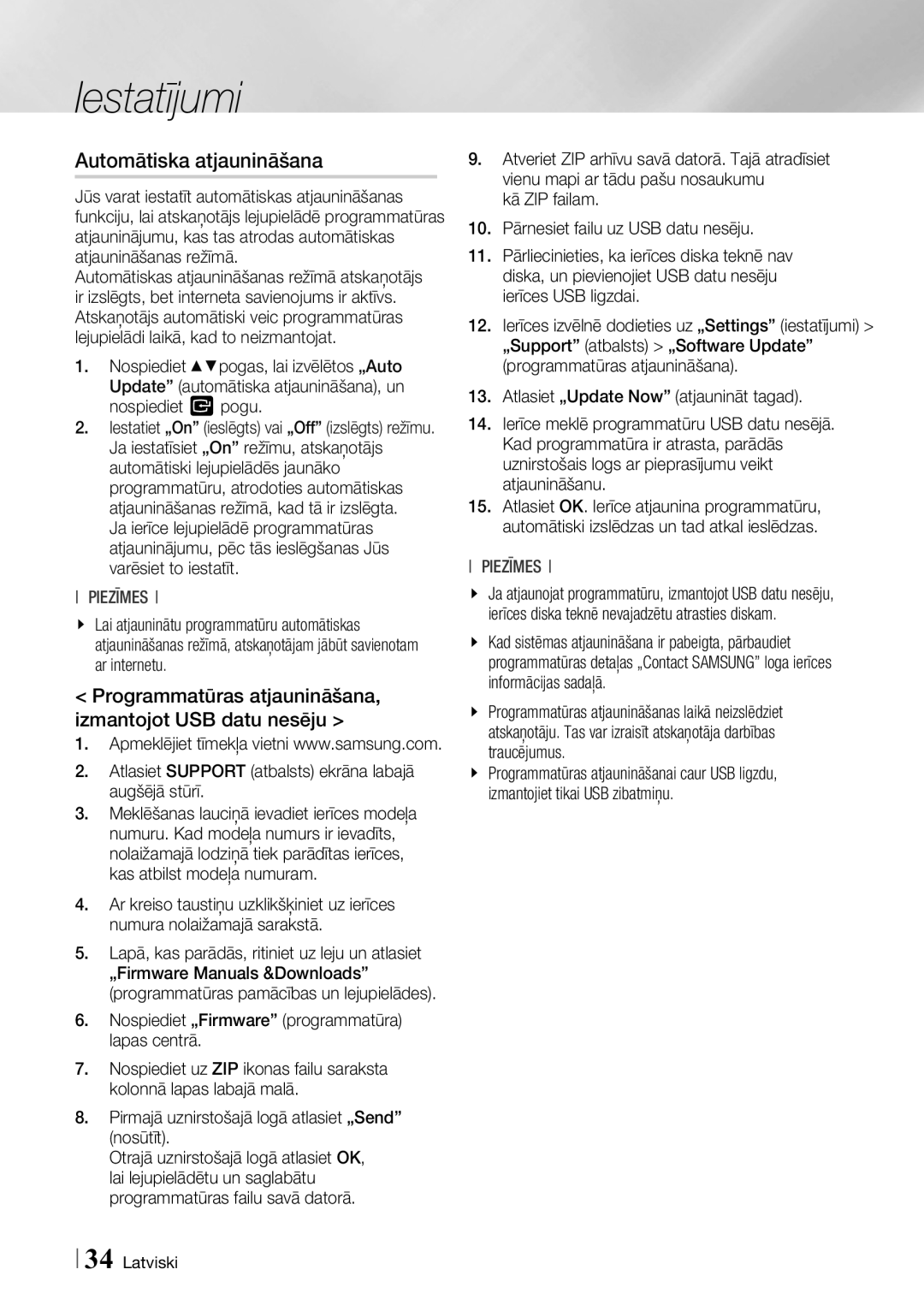 Samsung BD-F7500/EN manual Programmatūras atjaunināšana, izmantojot USB datu nesēju 