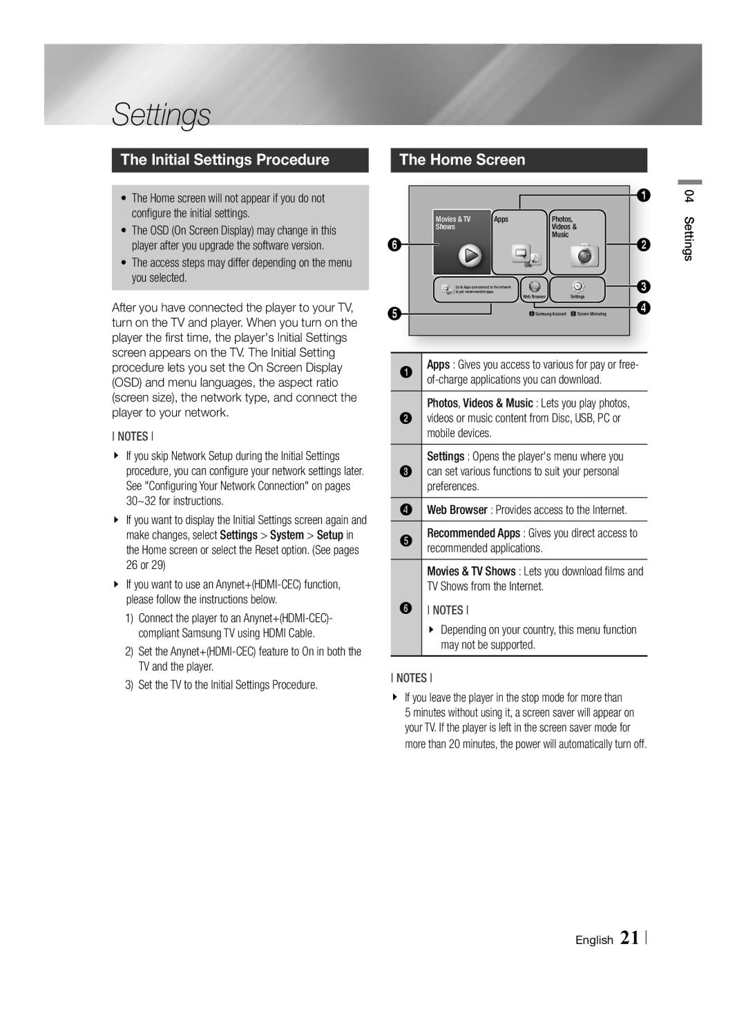 Samsung BD-F7500/UM Initial Settings Procedure, Access steps may differ depending on the menu you selected, Mobile devices 