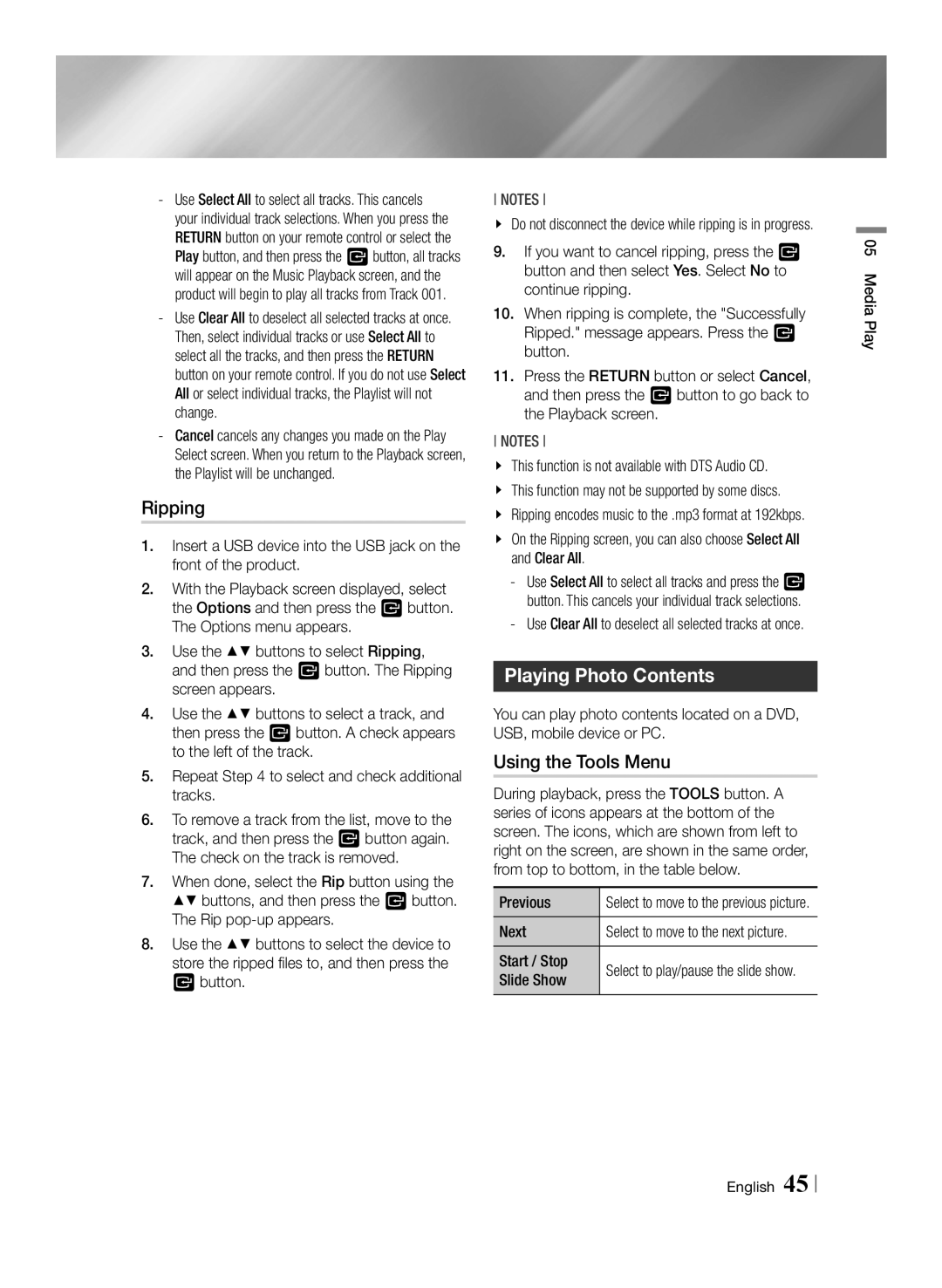 Samsung BD-F7500/UM manual Playing Photo Contents 