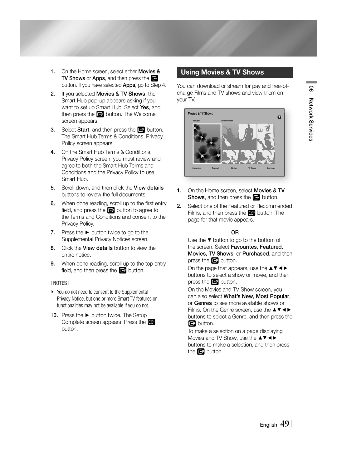 Samsung BD-F7500/UM manual Using Movies & TV Shows, Network Services English 