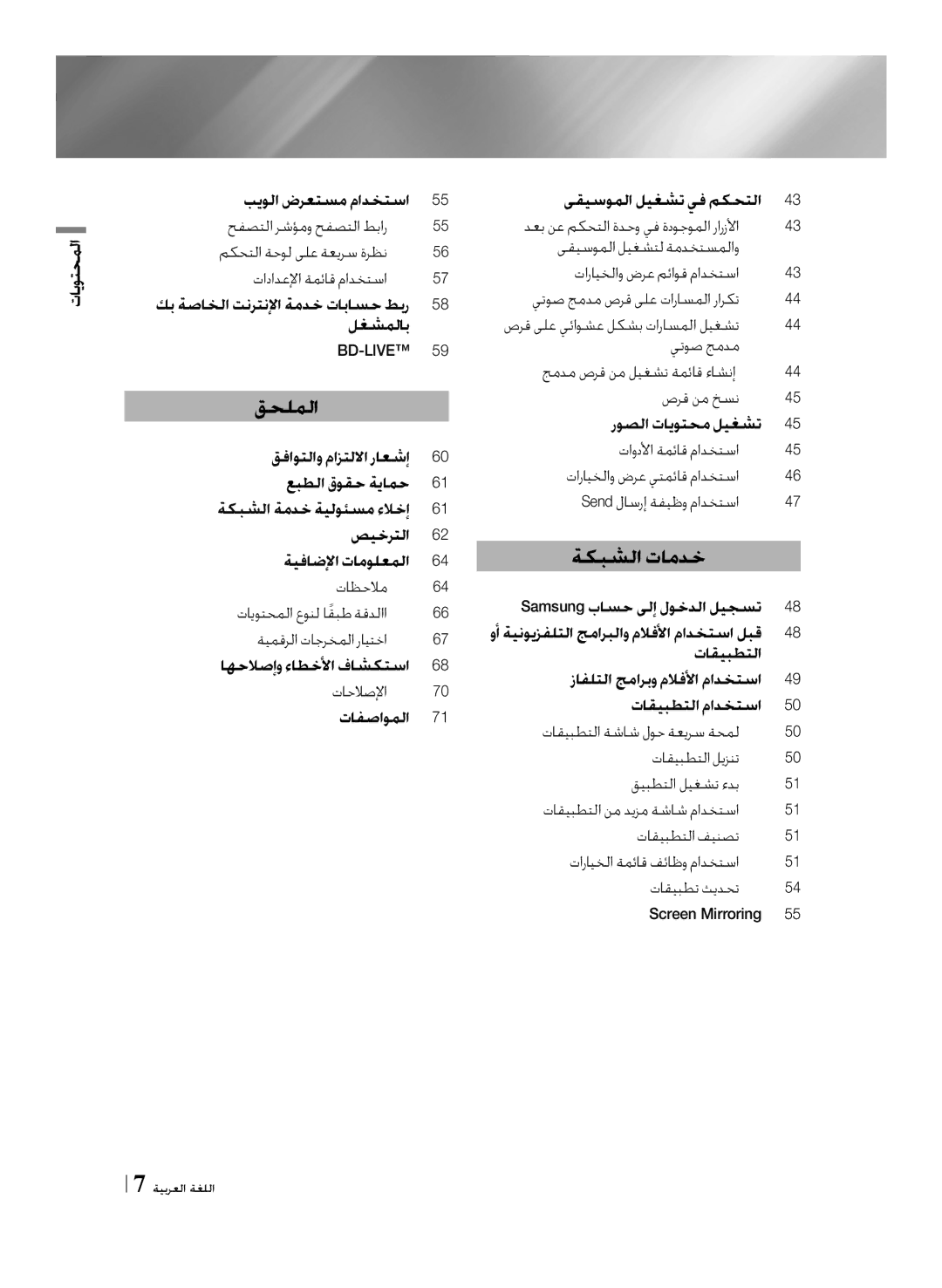 Samsung BD-F7500/UM manual قحلملا, تايوتحملا 