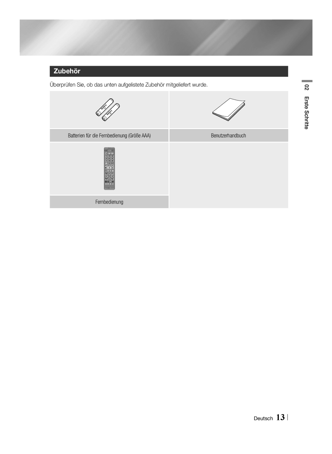 Samsung BD-F7500/ZF, BD-F7500/XN, BD-F7500/EN, BD-F7500/XE manual Zubehör, Fernbedienung 