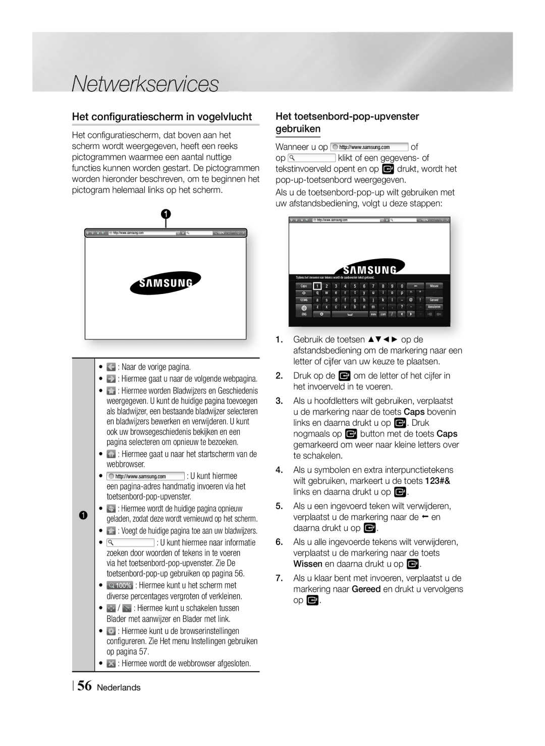 Samsung BD-F7500/ZF, BD-F7500/XN manual Het configuratiescherm in vogelvlucht, Het toetsenbord-pop-upvenster gebruiken 