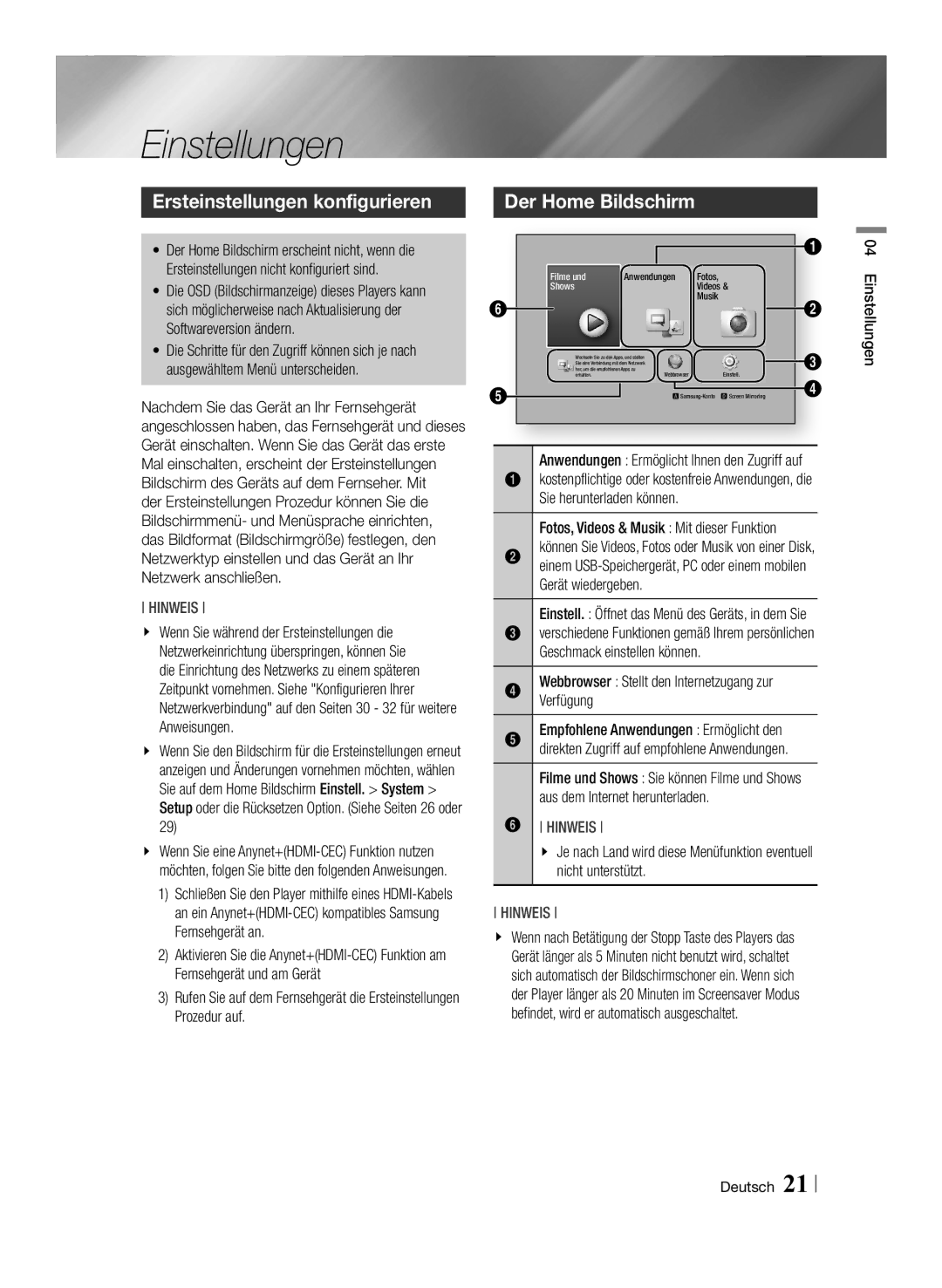 Samsung BD-F7500/EN, BD-F7500/XN manual Ersteinstellungen konfigurieren, Einstellungen Deutsch, Sie herunterladen können 