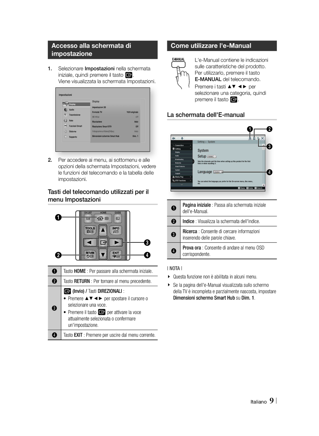 Samsung BD-F8500/ZF Accesso alla schermata di impostazione, Tasti del telecomando utilizzati per il menu Impostazioni 