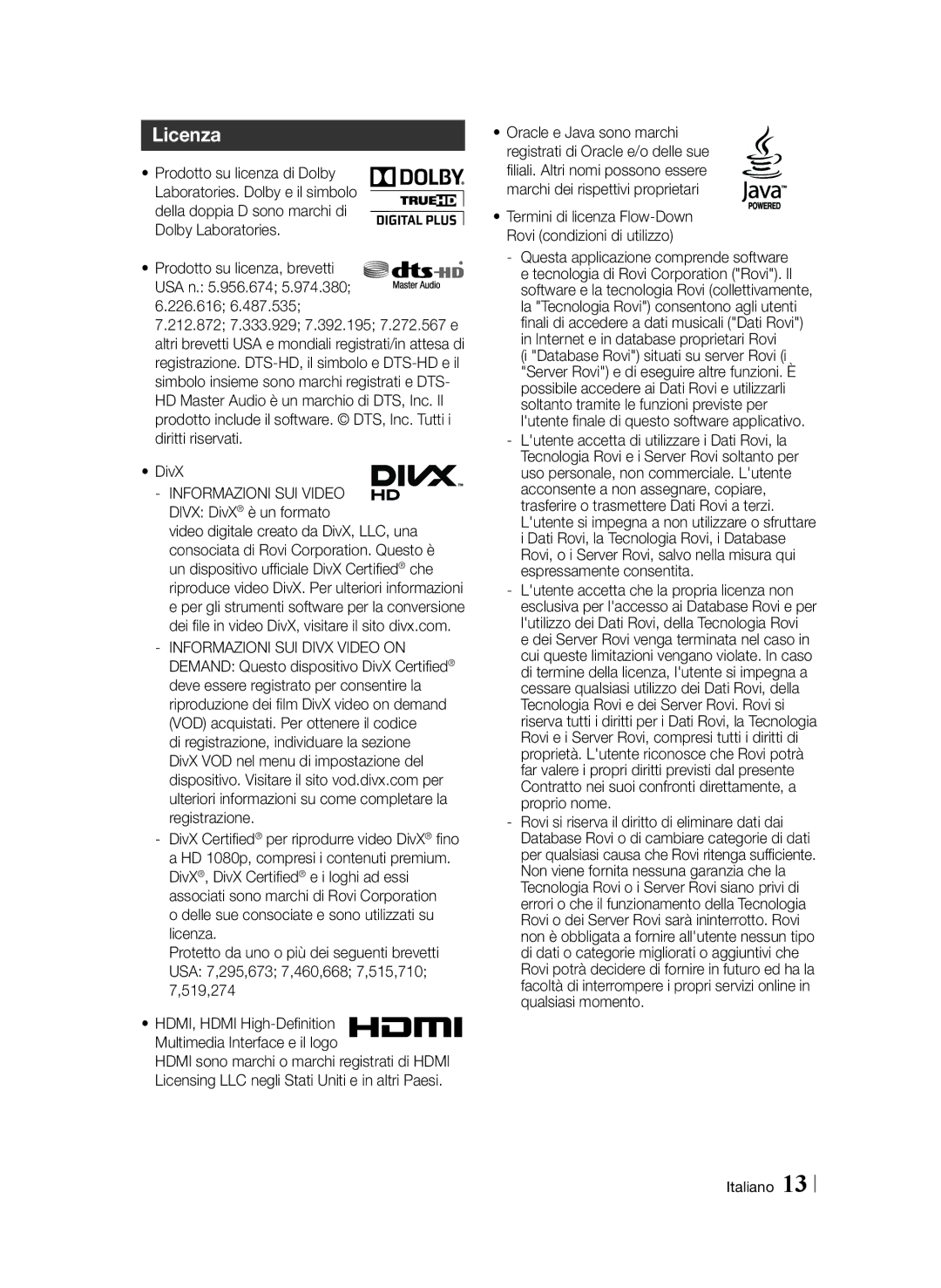 Samsung BD-F8500/ZF, BD-F8900/ZF manual Licenza, Informazioni SUI Video, Divx DivX è un formato 