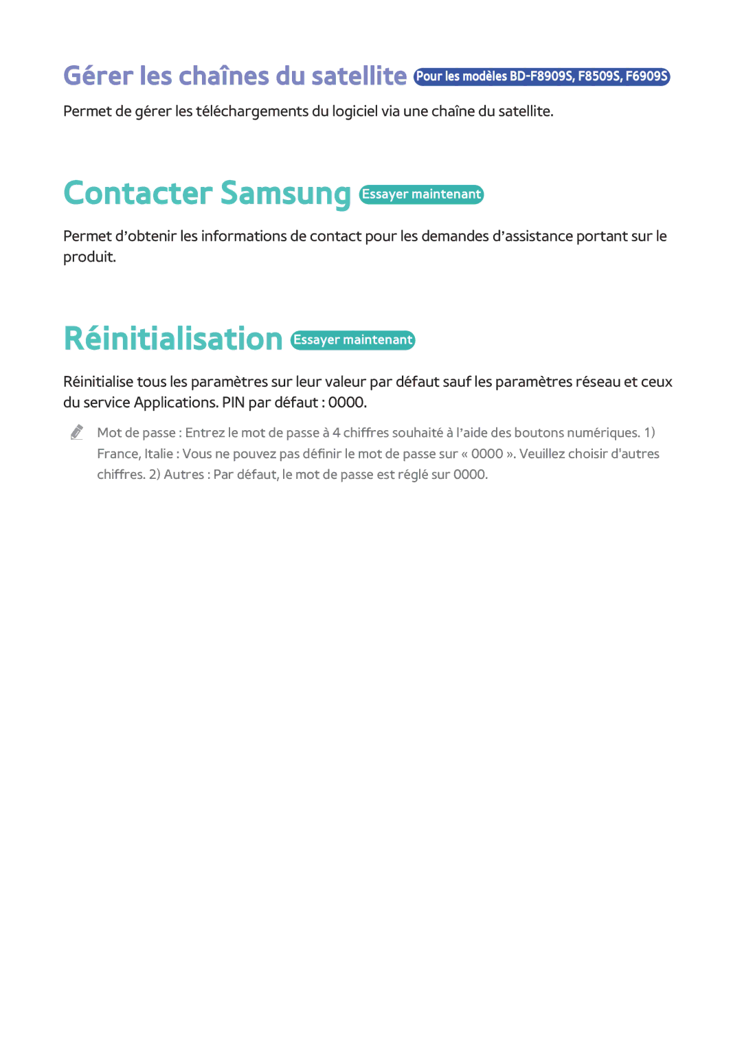 Samsung BD-F8500/ZF, BD-F8900/ZF manual Contacter Samsung Essayer maintenant 