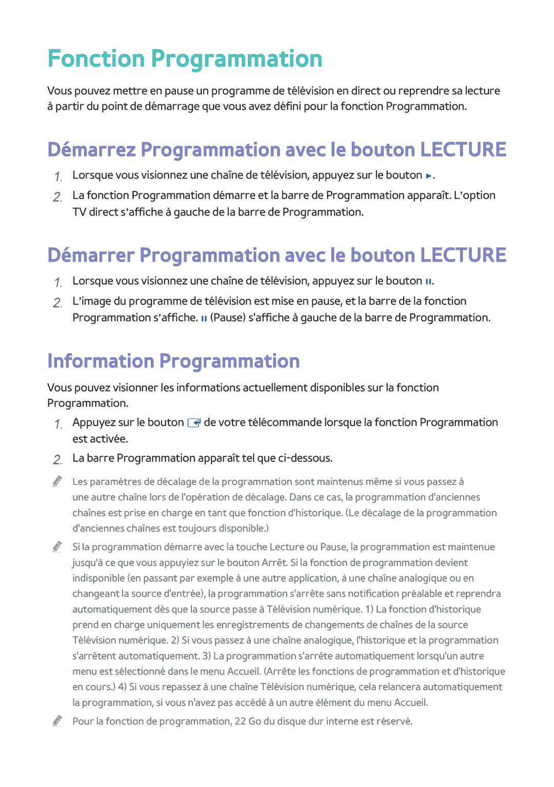 Samsung BD-F8500/ZF manual Fonction Programmation, Démarrez Programmation avec le bouton Lecture, Information Programmation 