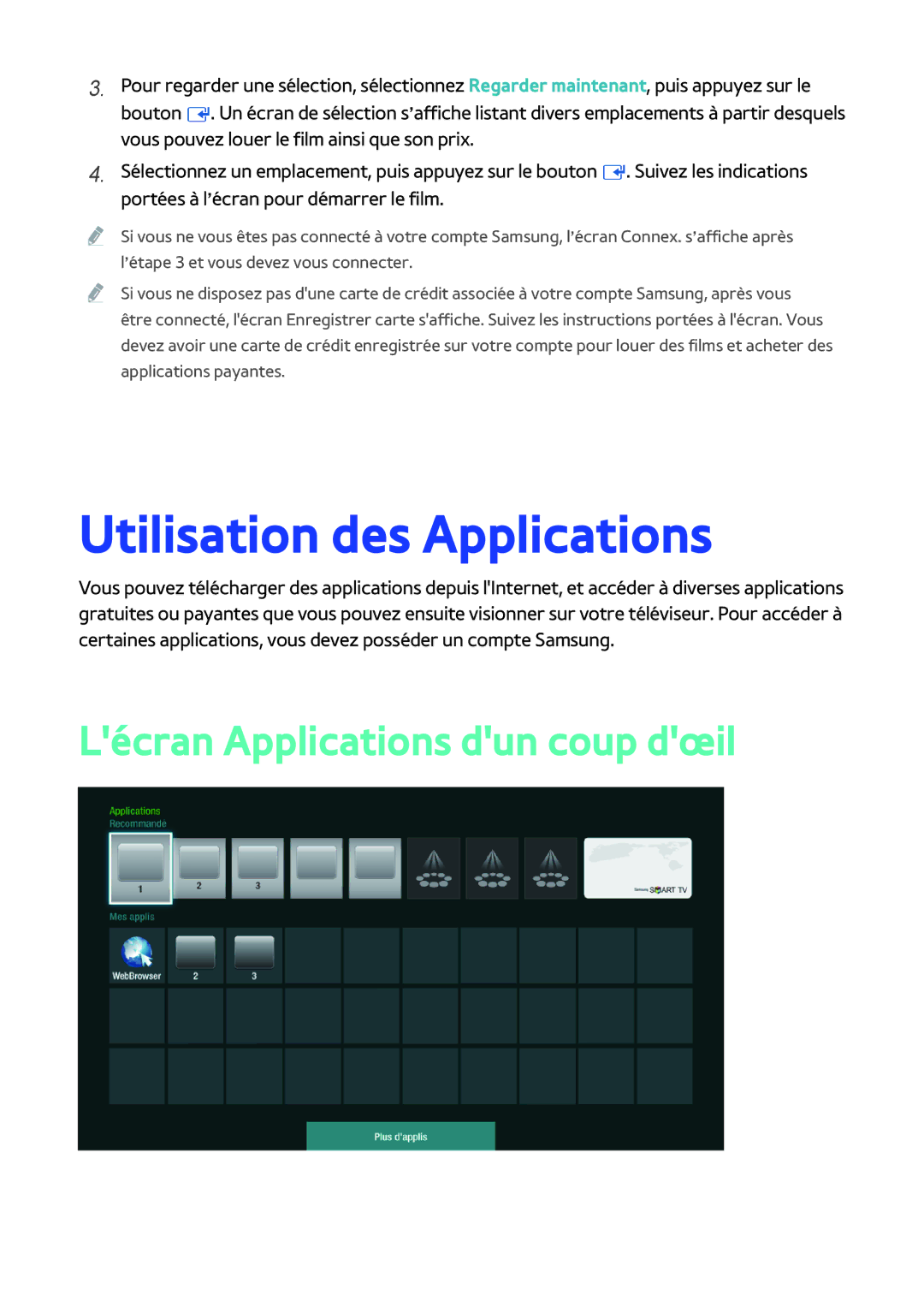 Samsung BD-F8500/ZF, BD-F8900/ZF manual Utilisation des Applications, Lécran Applications dun coup dœil 